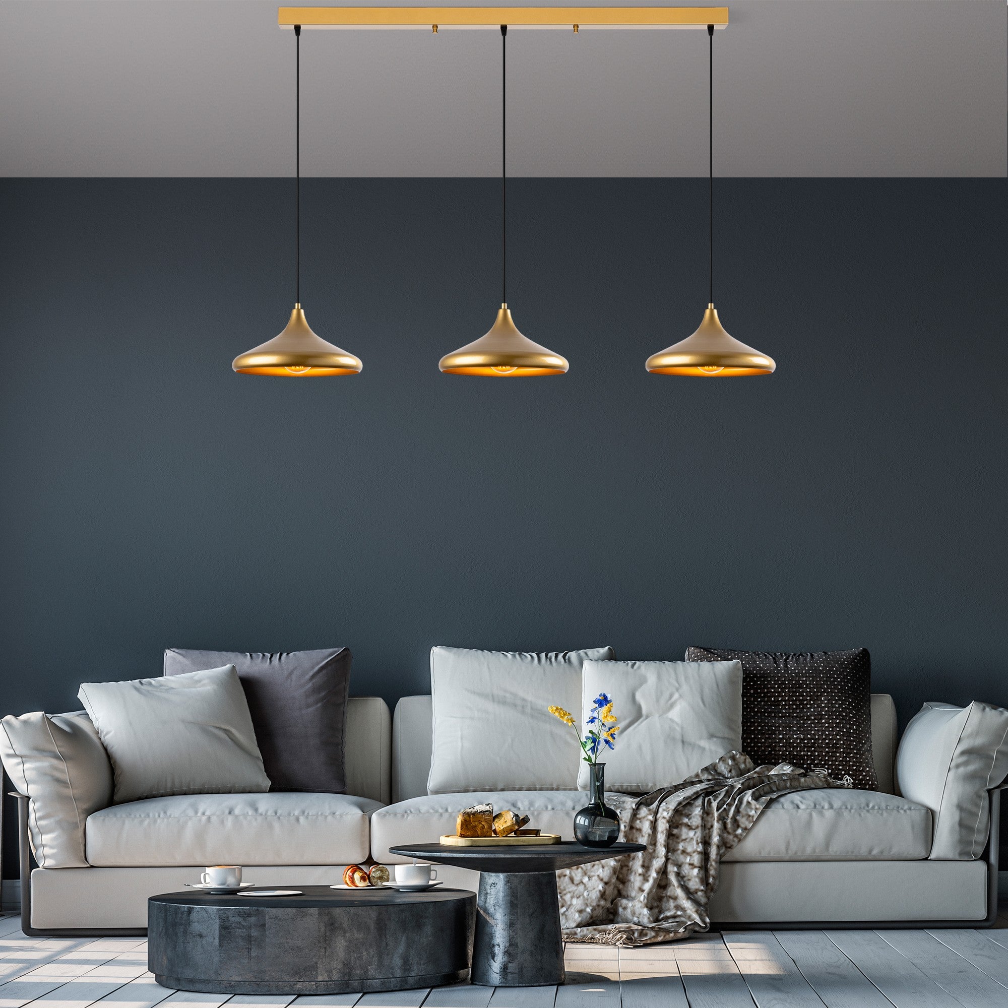 Candeeiro de Teto – 145 x 35 x 116 cm – Dourado – Metal