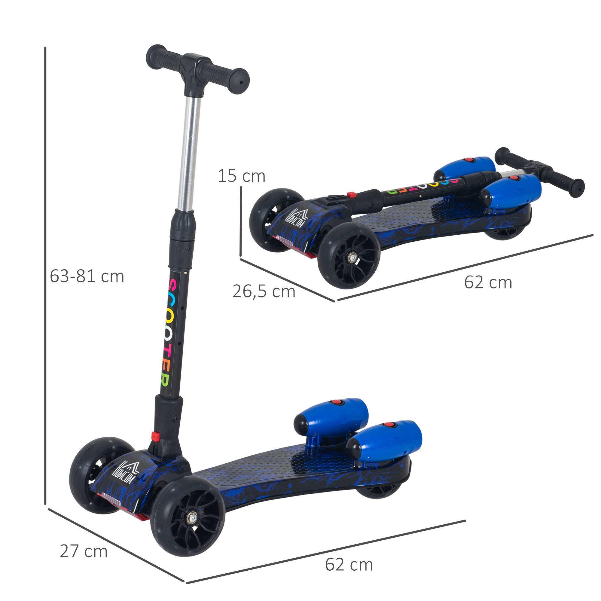 Trotinete Azul para Crianças 61x26x63-81 cm - Diversão e Segurança Garantidas