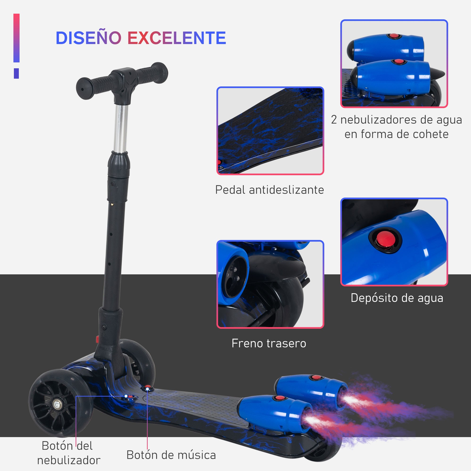 Trotinete Azul para Crianças 61x26x63-81 cm - Diversão e Segurança Garantidas