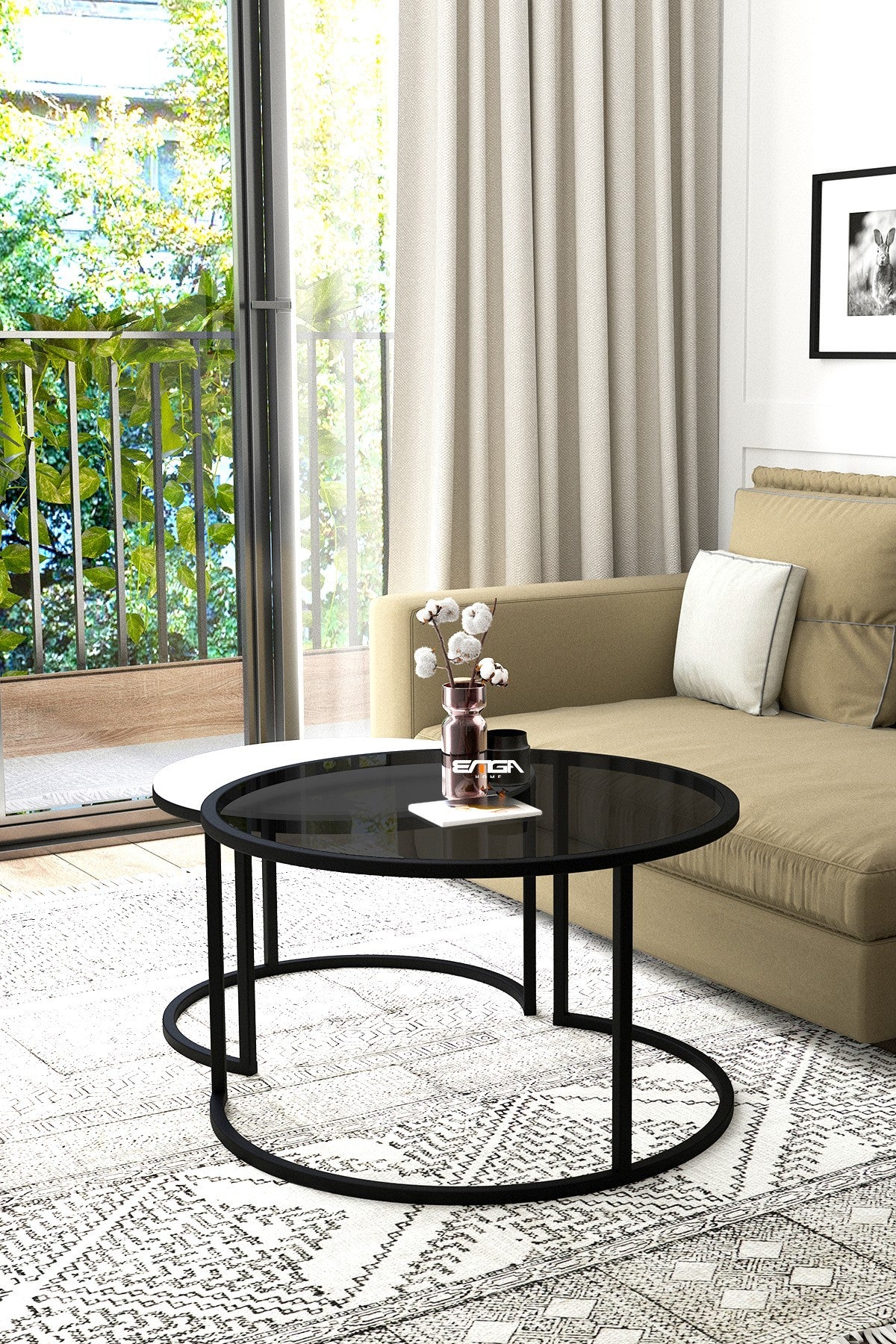 Mesa de Centro em Vidro Temperado e Metal - Design Moderno Fume e Branco 75x45x75cm