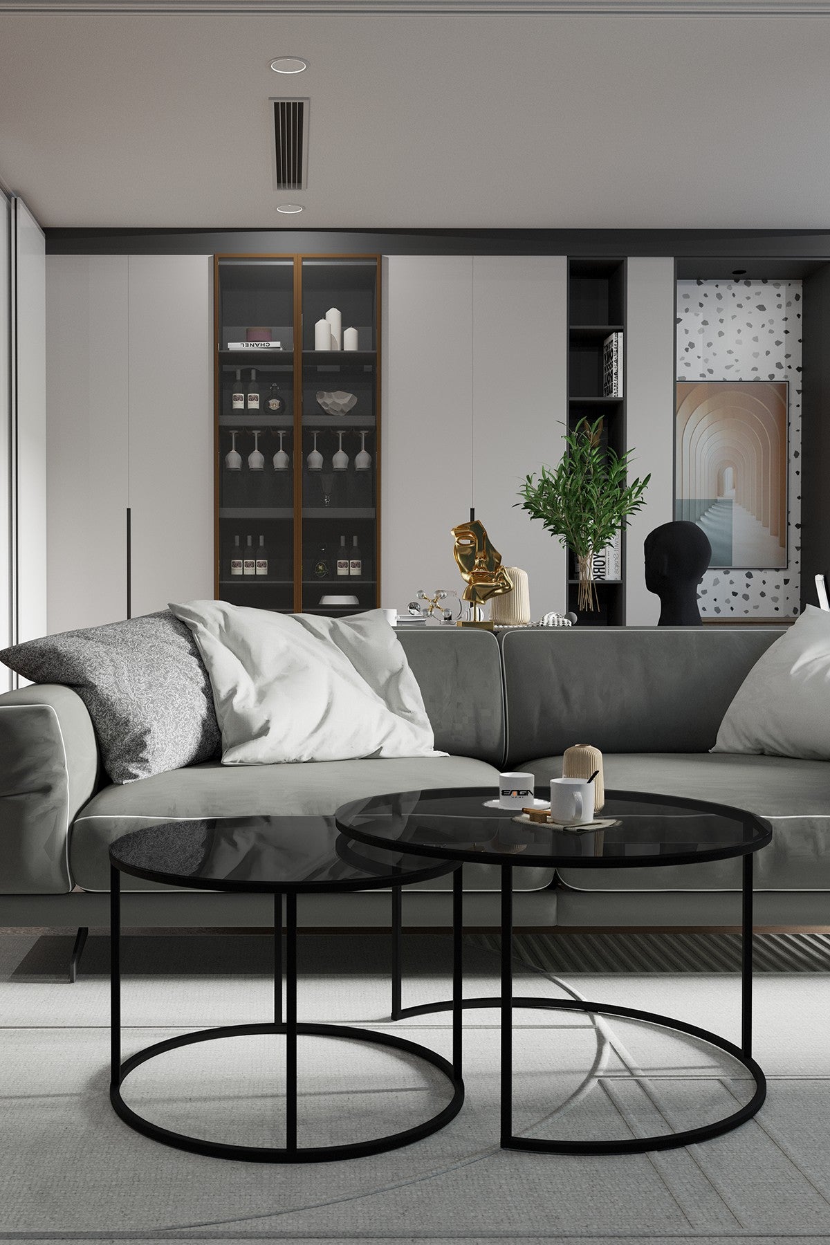 Mesa de Centro em Vidro Temperado Fumê com Estrutura Metálica - Design Moderno e Elegante 72x45x72cm