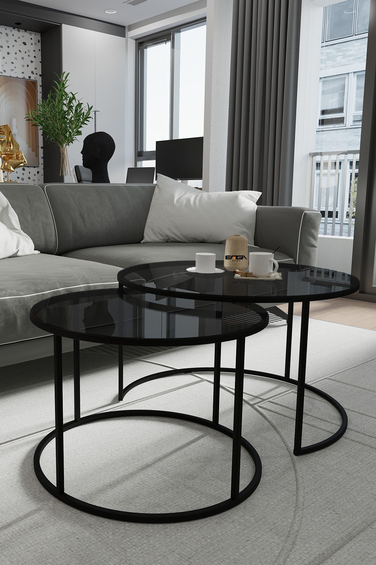 Mesa de Centro em Vidro Temperado Fumê com Estrutura Metálica - Design Moderno e Elegante 72x45x72cm