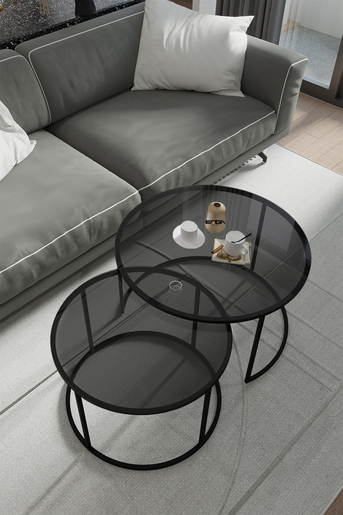 Mesa de Centro em Vidro Temperado Fumê com Estrutura Metálica - Design Moderno e Elegante 72x45x72cm