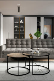 Mesa de Centro Transparente com Estrutura Metálica e Prateleira em Pinho Antigo - Design Moderno 72x45x72cm