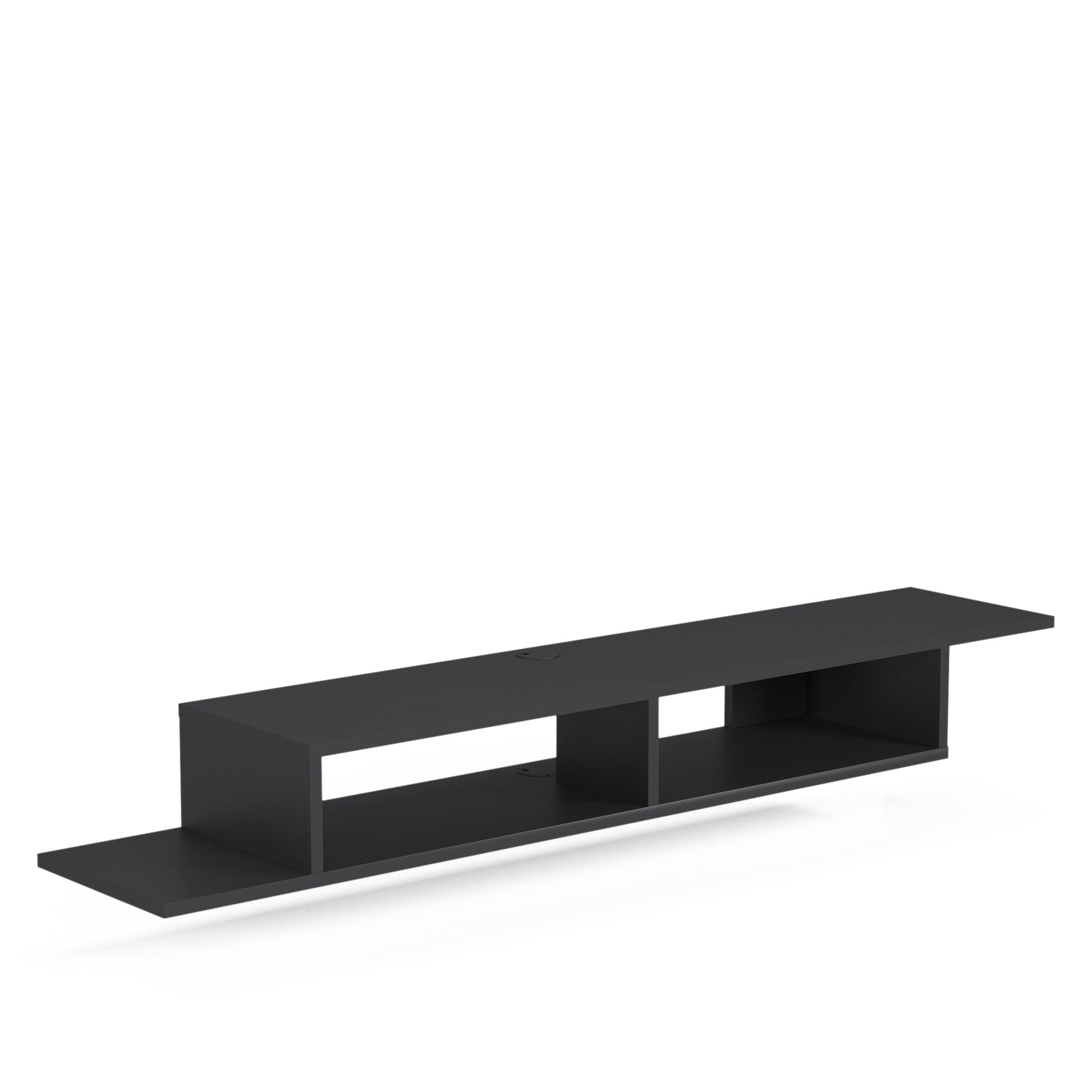 Mesa TV Preta 150cm com Prateleiras Múltiplas - Fixação na Parede Incluída