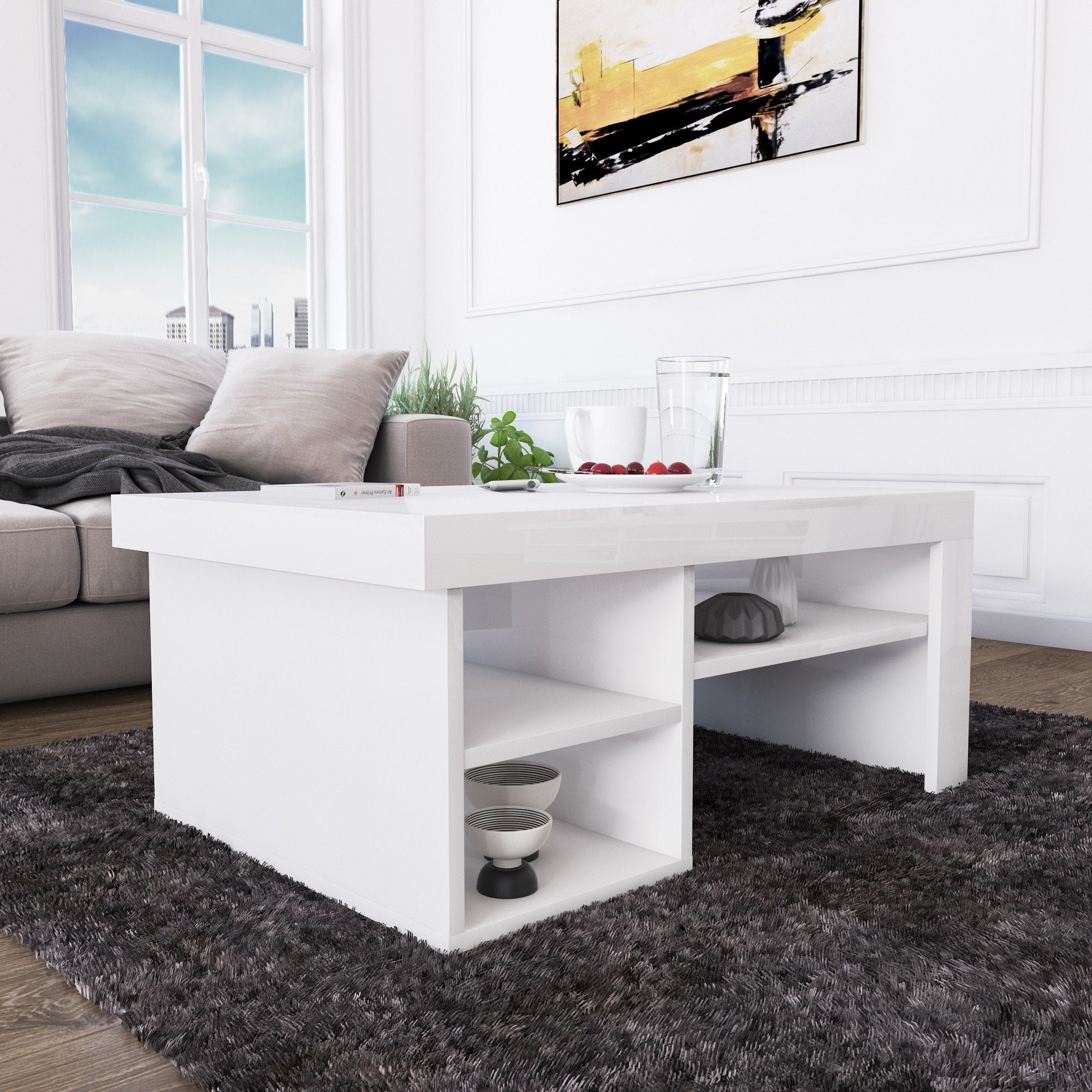 Mesa de Centro Branca em Melamina - Design Moderno e Resistente 92x40x63cm