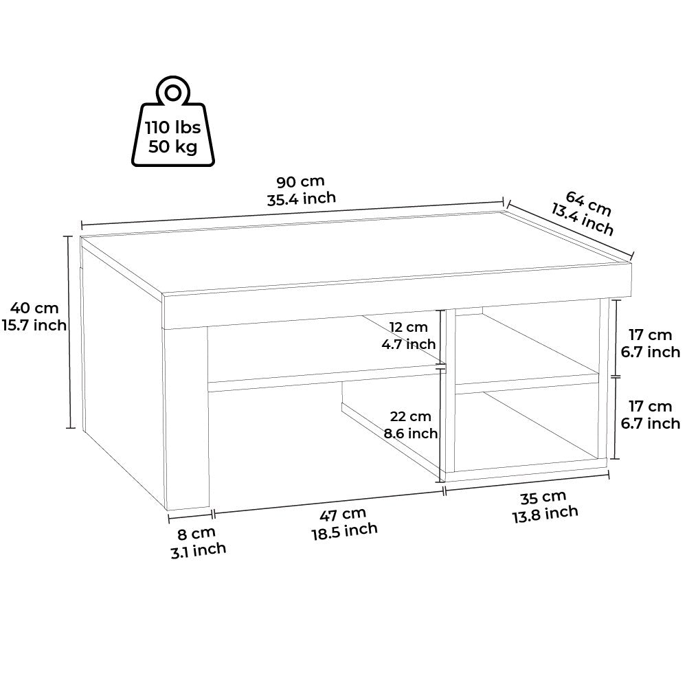Mesa de Centro Branca em Melamina - Design Moderno e Resistente 92x40x63cm