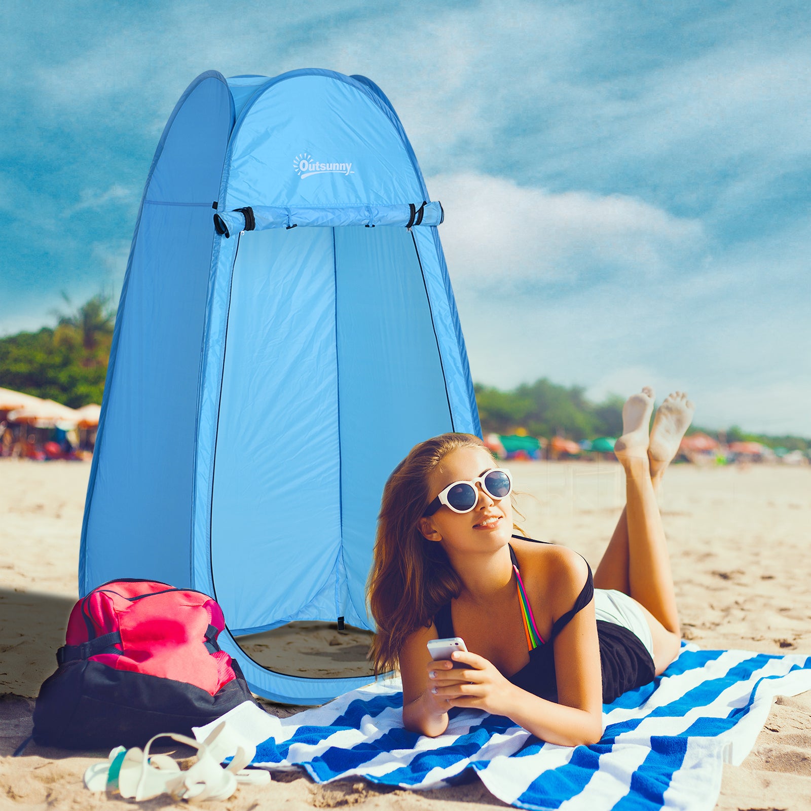 Tenda de Duche para Campismo Dobrável Pop UP Azul Claro 100x100x185cm