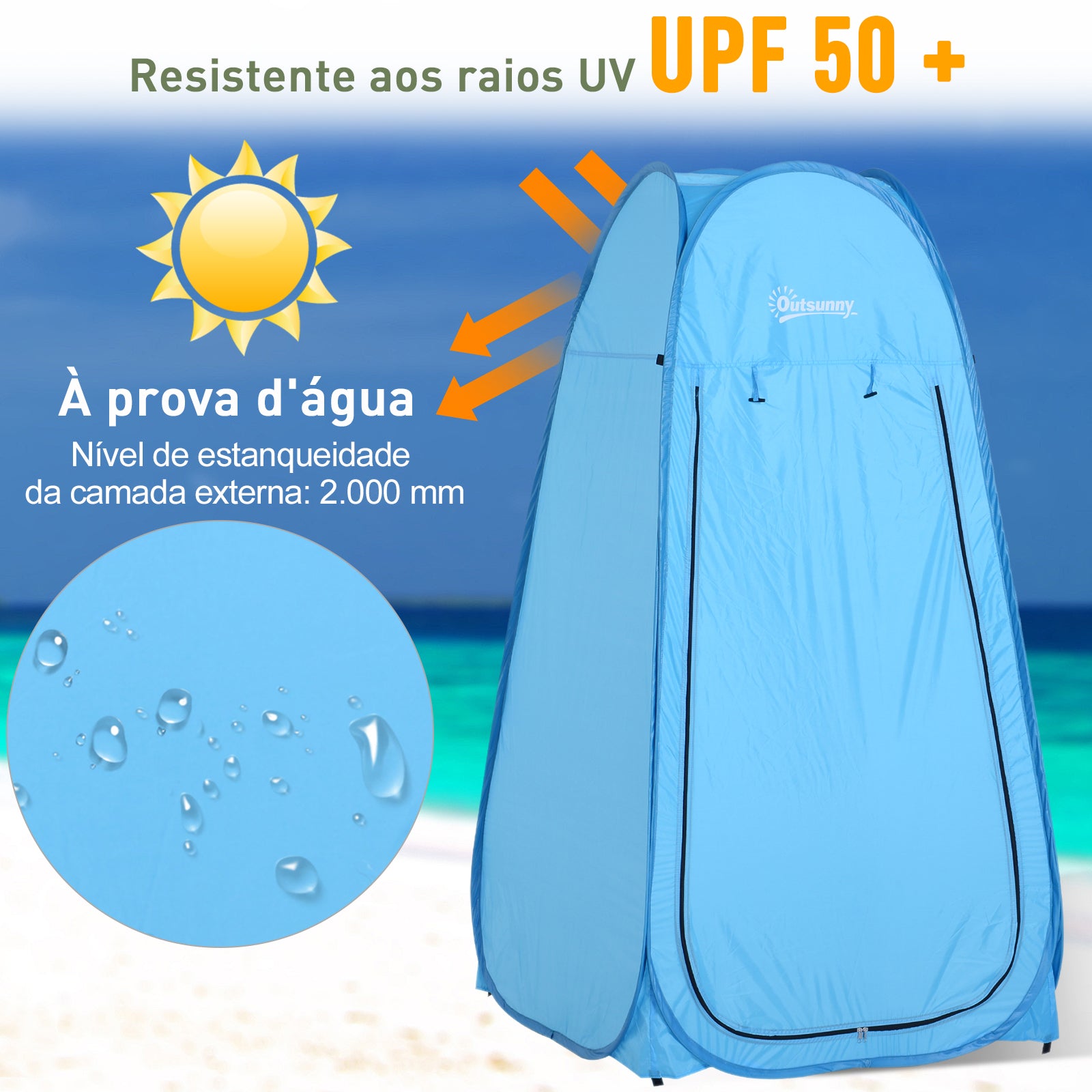 Tenda de Duche para Campismo Dobrável Pop UP Azul Claro 100x100x185cm