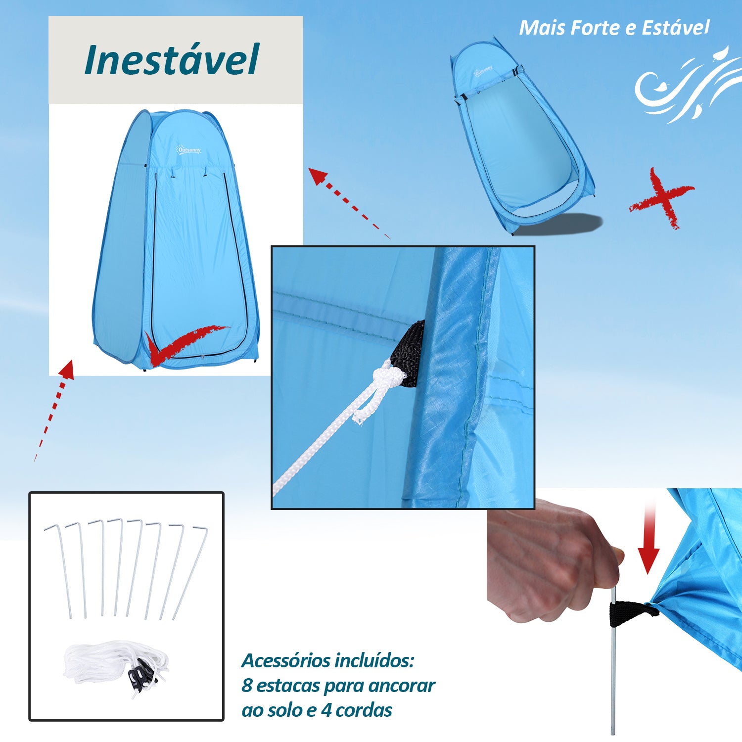 Tenda de Duche para Campismo Dobrável Pop UP Azul Claro 100x100x185cm