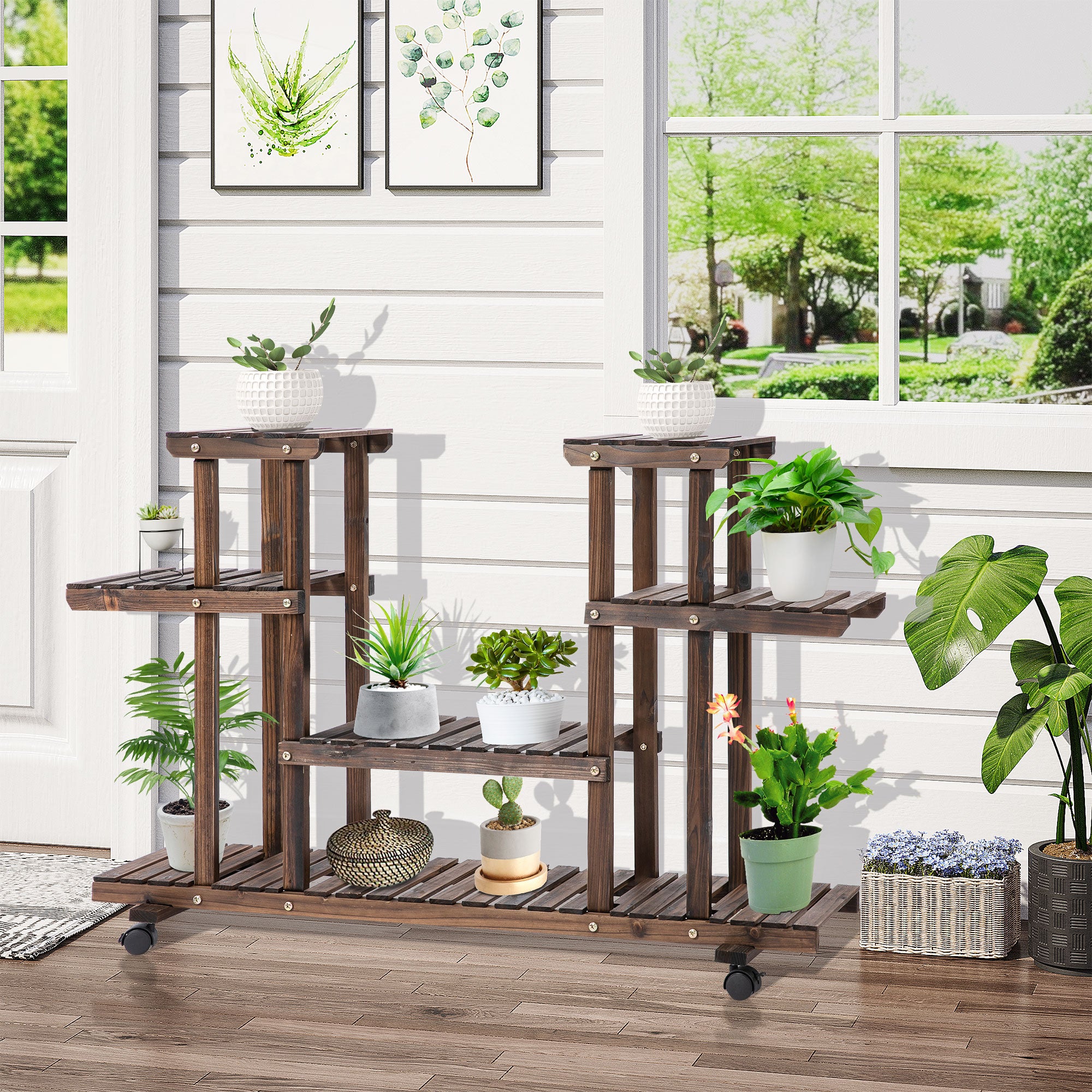 Suporte para Plantas 4 Níveis – 123,5x33x80 cm – Marrom Escuro – Madeira de Abeto