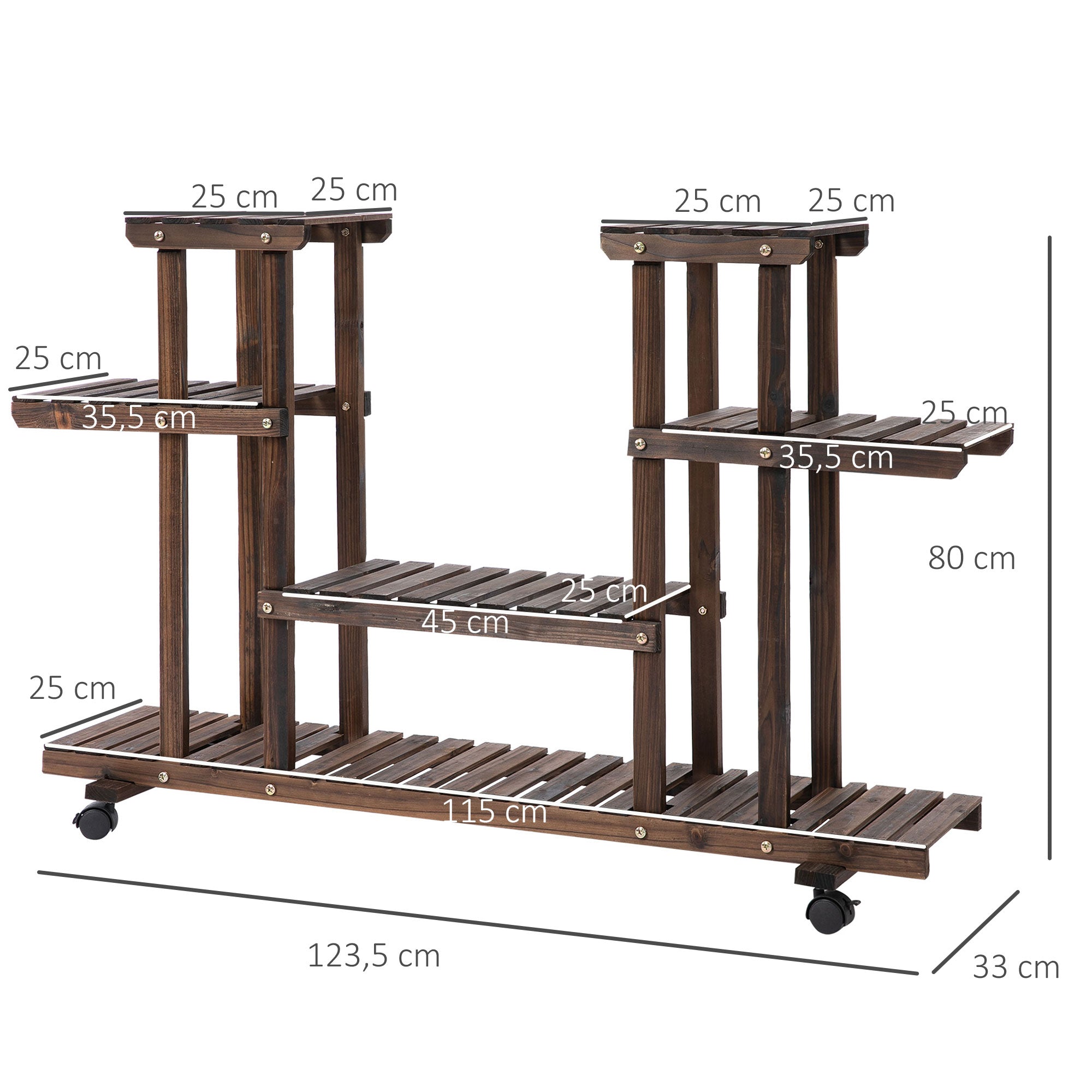Suporte para Plantas 4 Níveis – 123,5x33x80 cm – Marrom Escuro – Madeira de Abeto