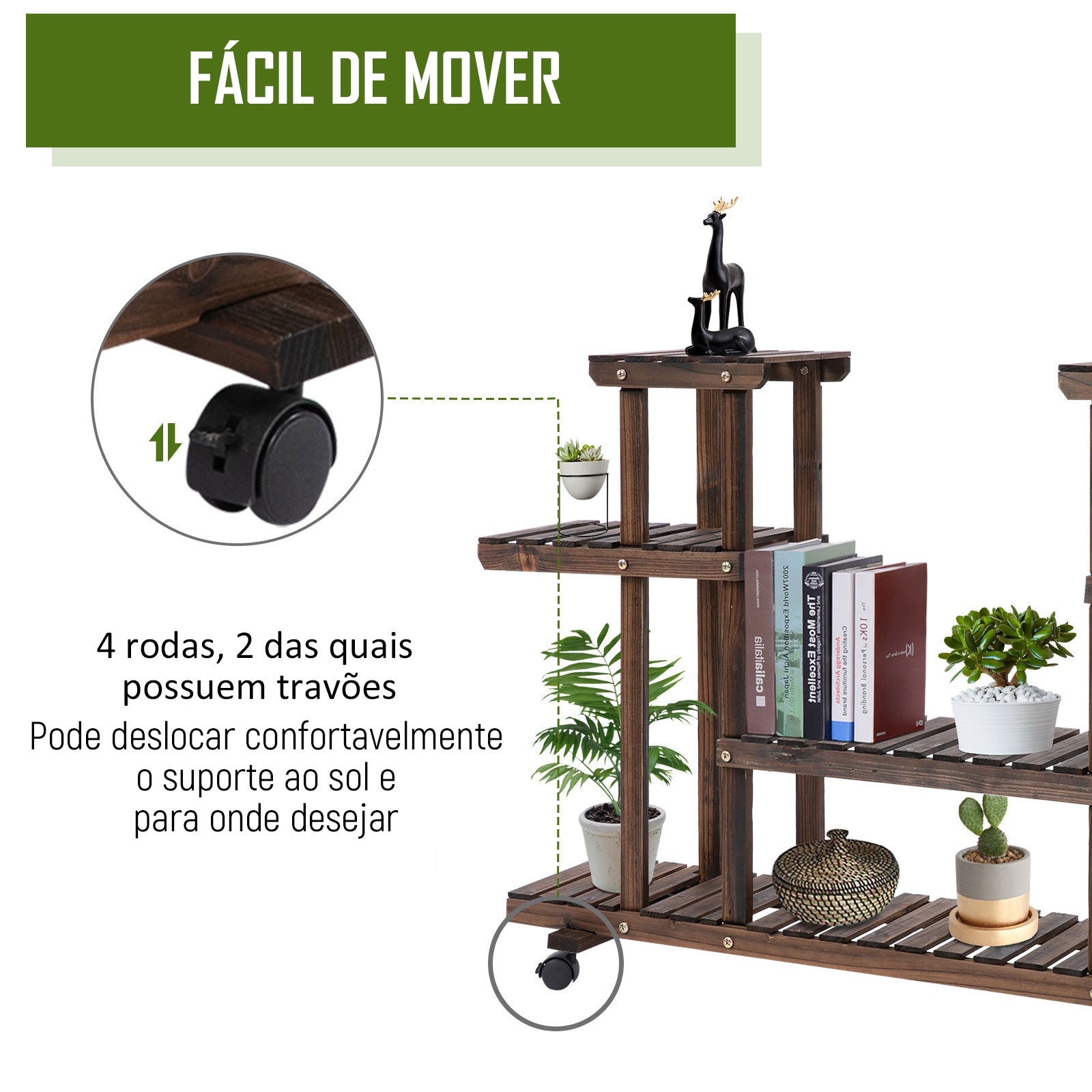 Suporte para Plantas 4 Níveis – 123,5x33x80 cm – Marrom Escuro – Madeira de Abeto