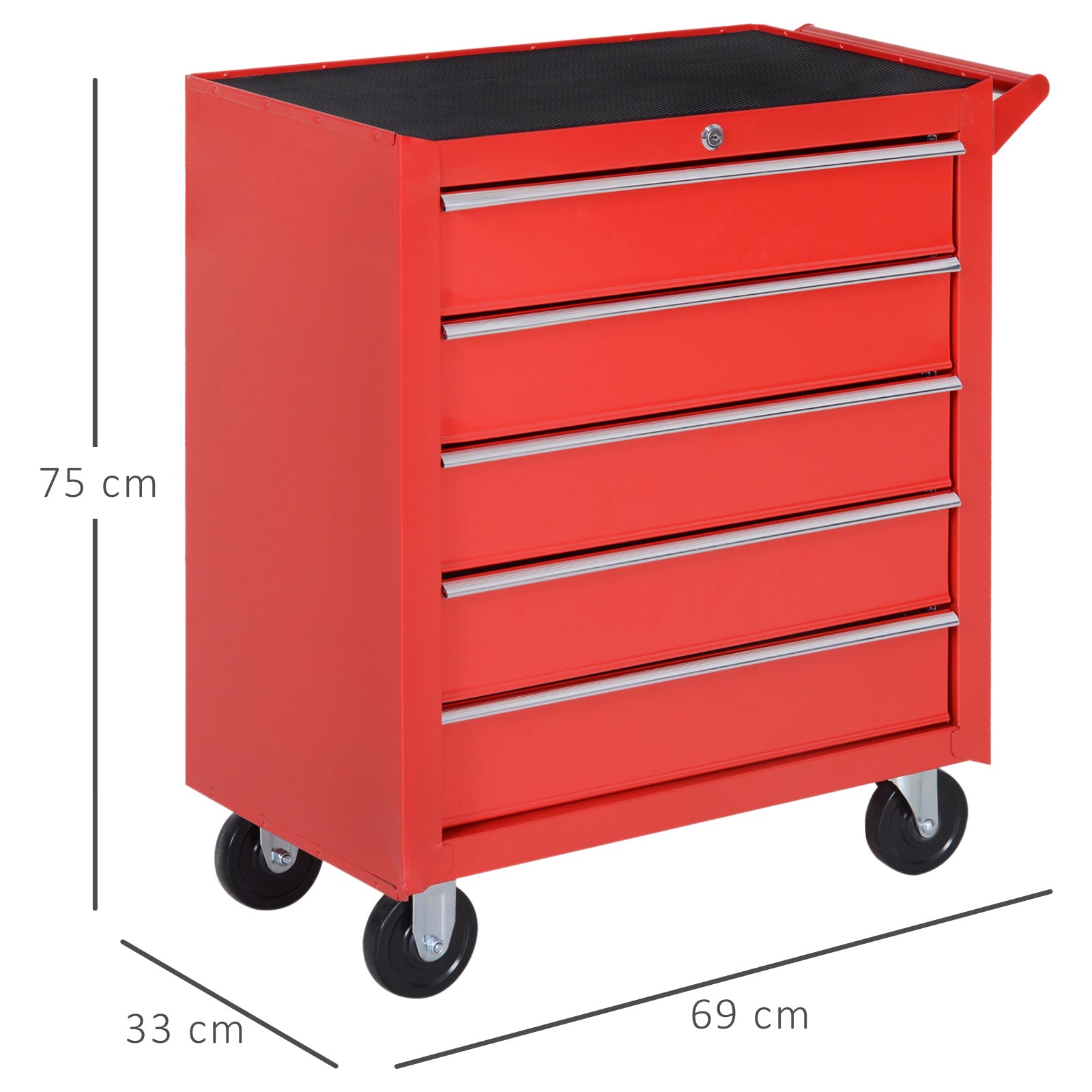 Carrinho de Ferramentas com 5 Gavetas Vermelho 69x33x75 cm
