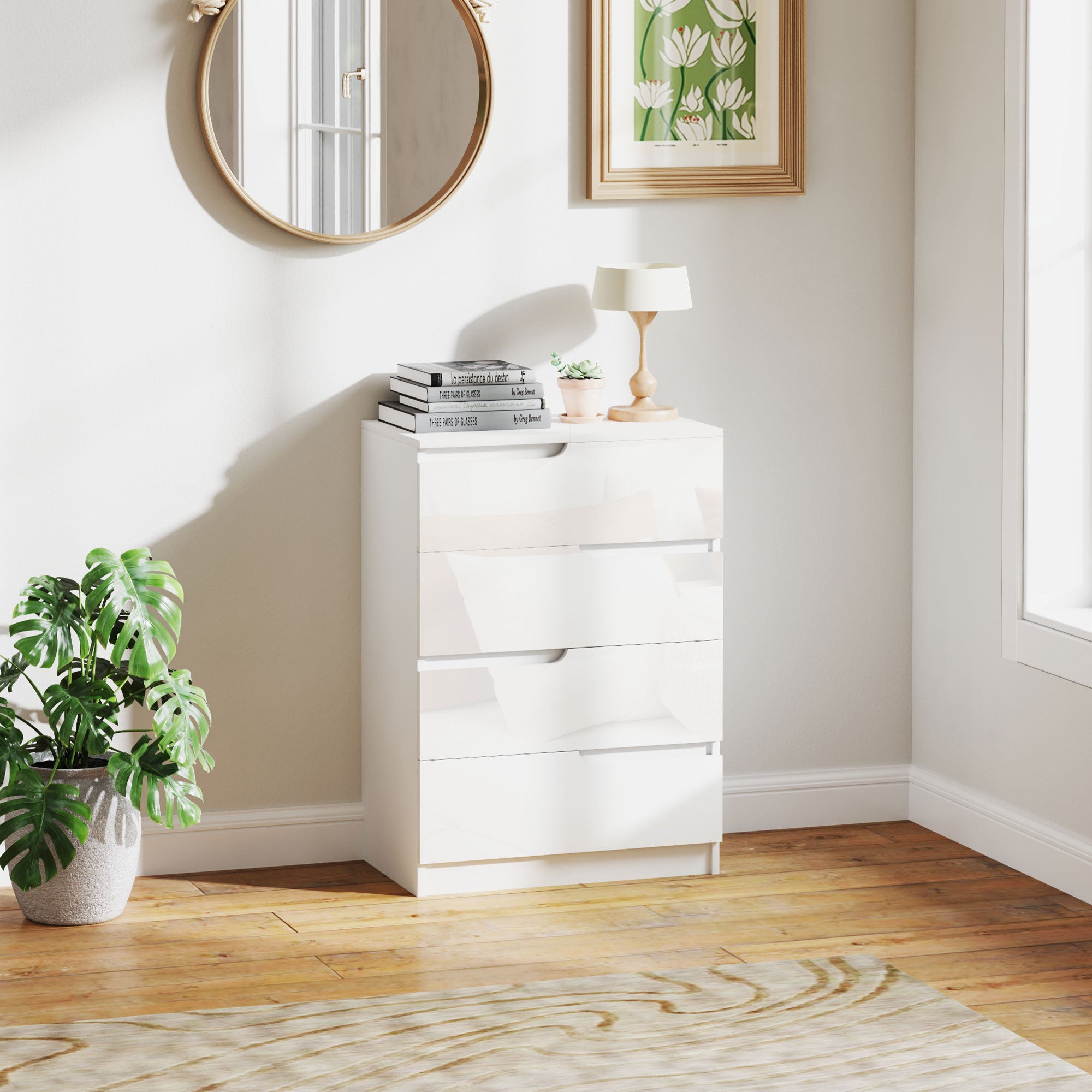 Cómoda com 4 Gavetas de 60x40x85 cm - Branco