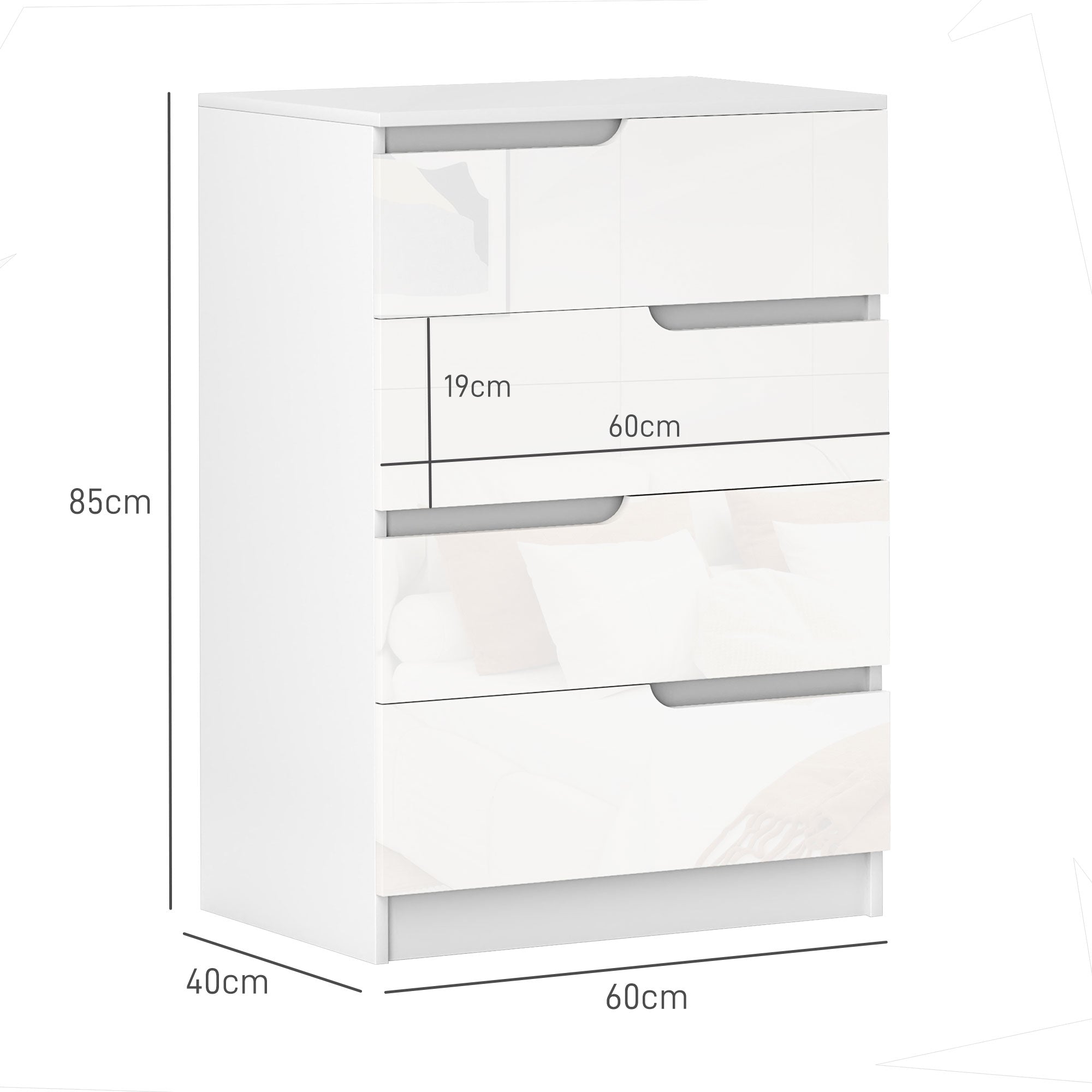 Cómoda com 4 Gavetas de 60x40x85 cm - Branco