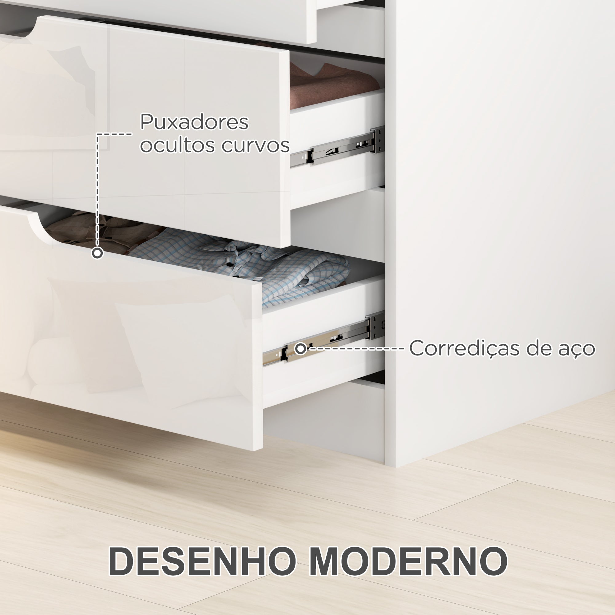 Cómoda com 4 Gavetas de 60x40x85 cm - Branco
