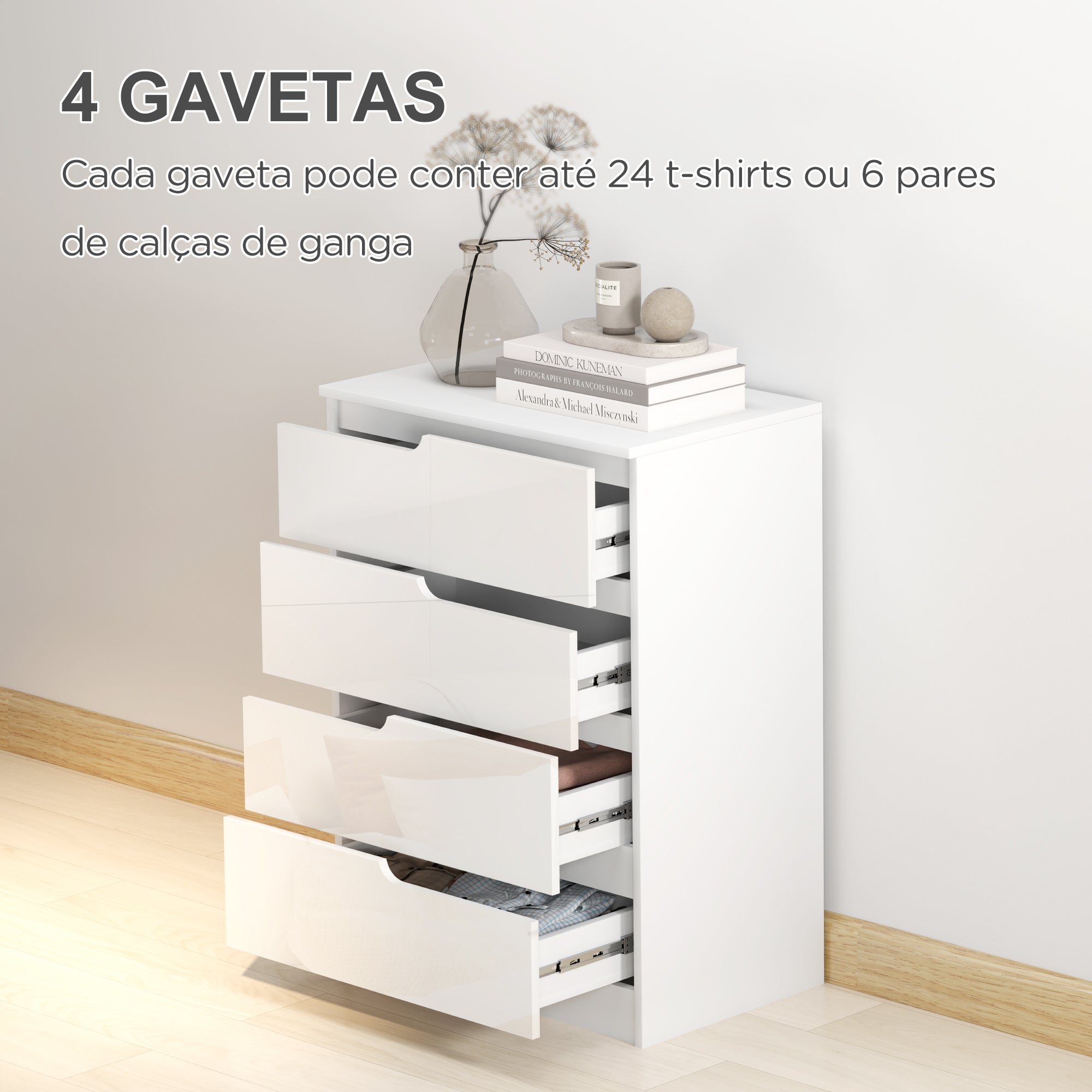 Cómoda com 4 Gavetas de 60x40x85 cm - Branco