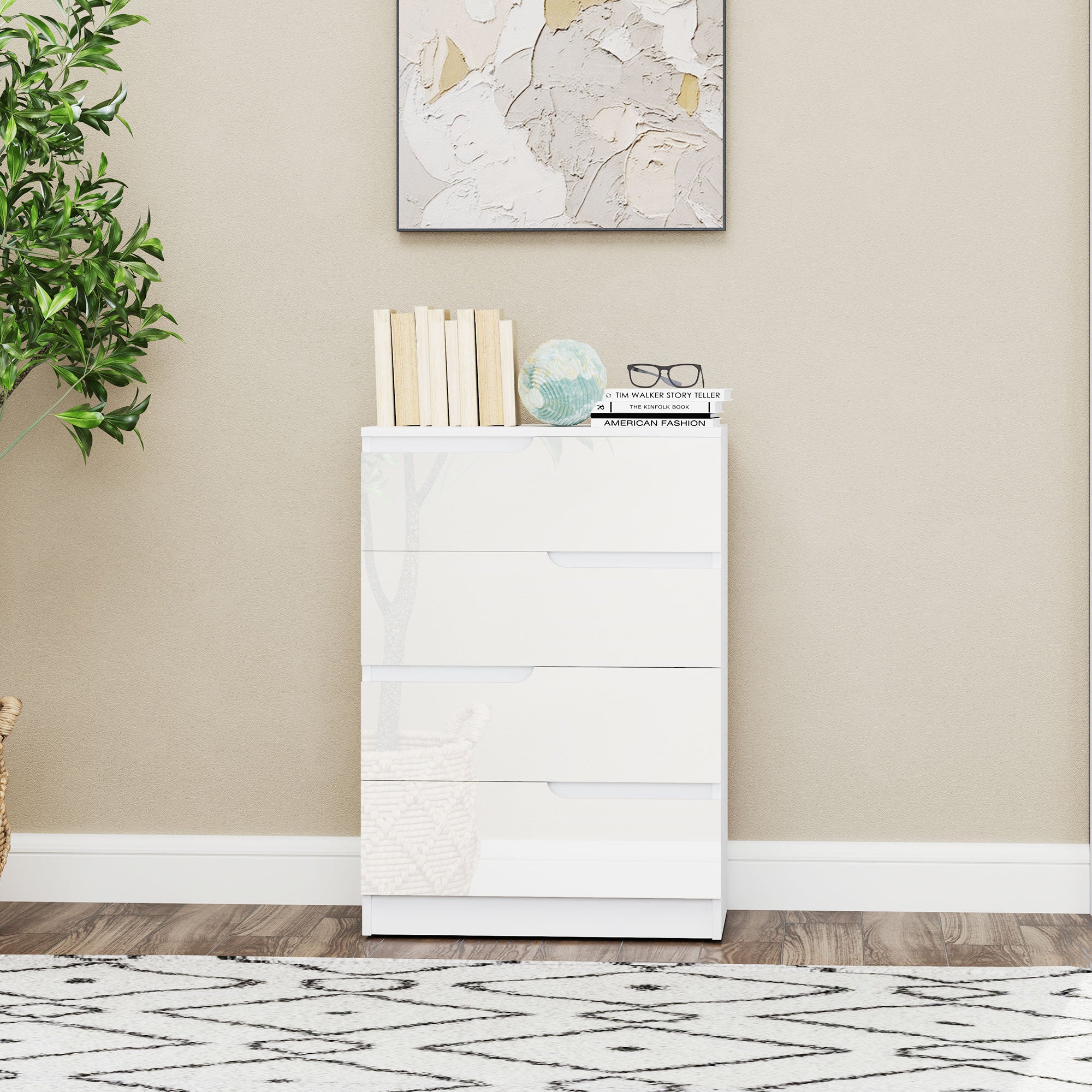 Cómoda com 4 Gavetas de 60x40x85 cm - Branco
