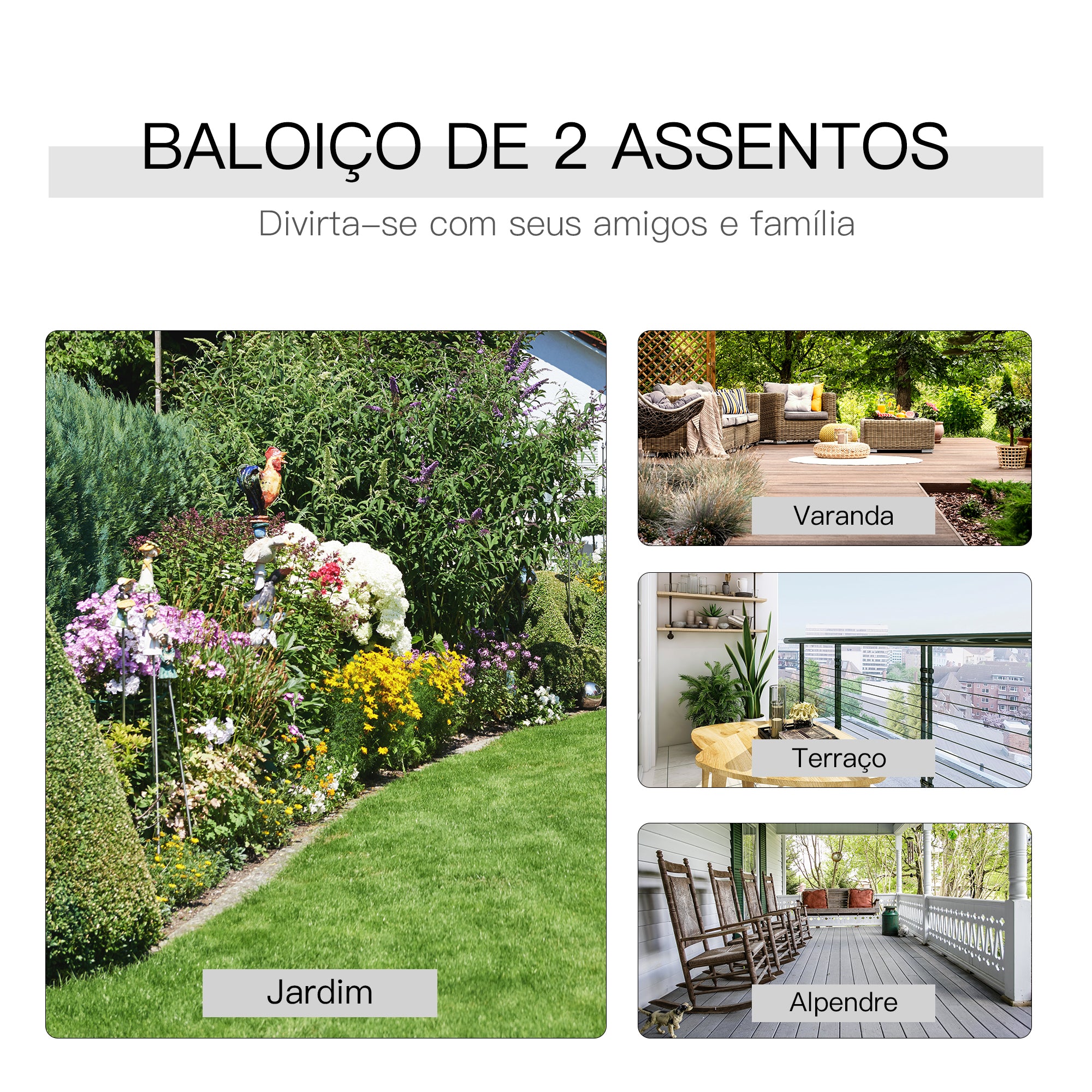Banco Baloiço de 2 Lugares Inclinável em Tecido Metal 148x81x100cm Marrom e Cinza