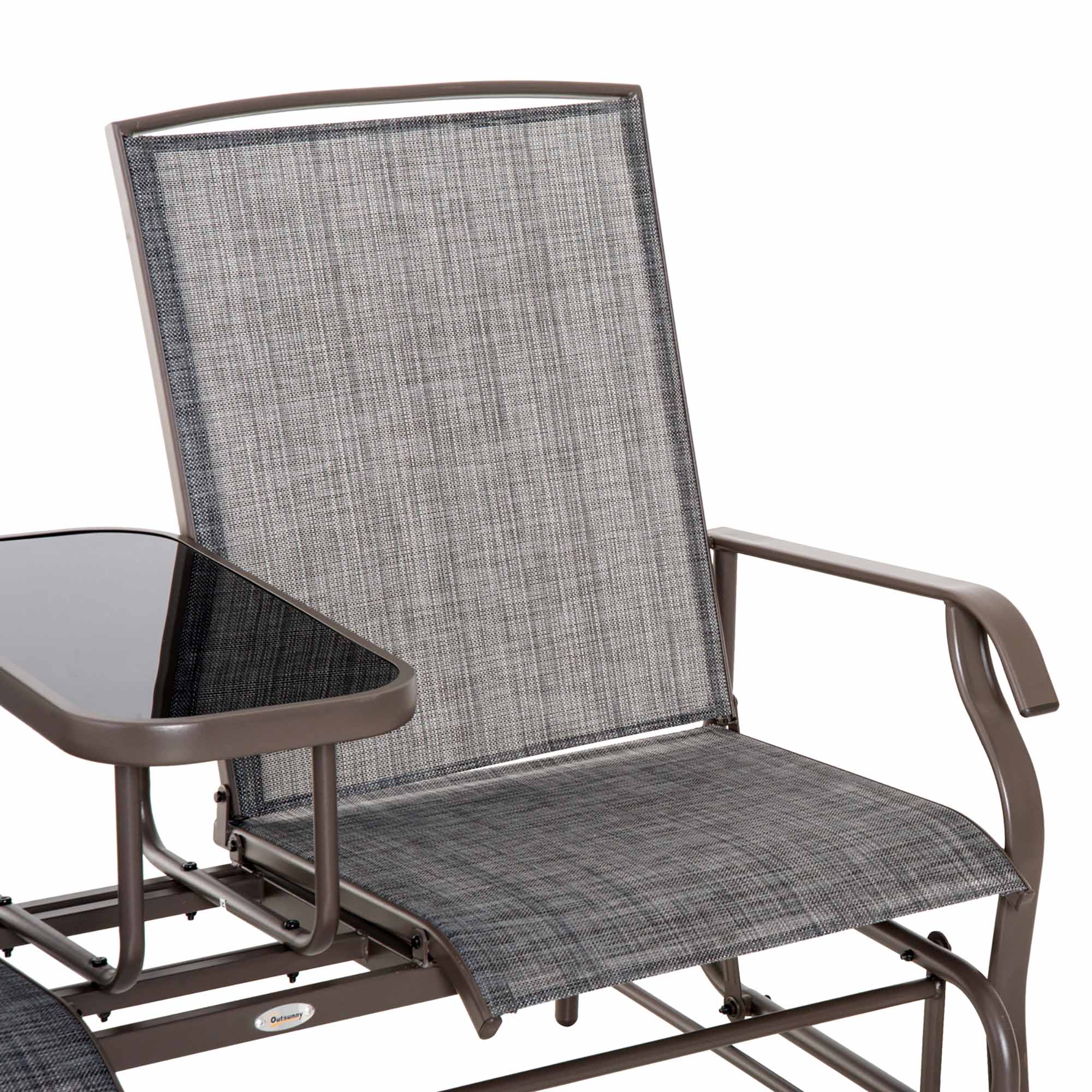 Banco Baloiço de 2 Lugares Inclinável em Tecido Metal 148x81x100cm Marrom e Cinza
