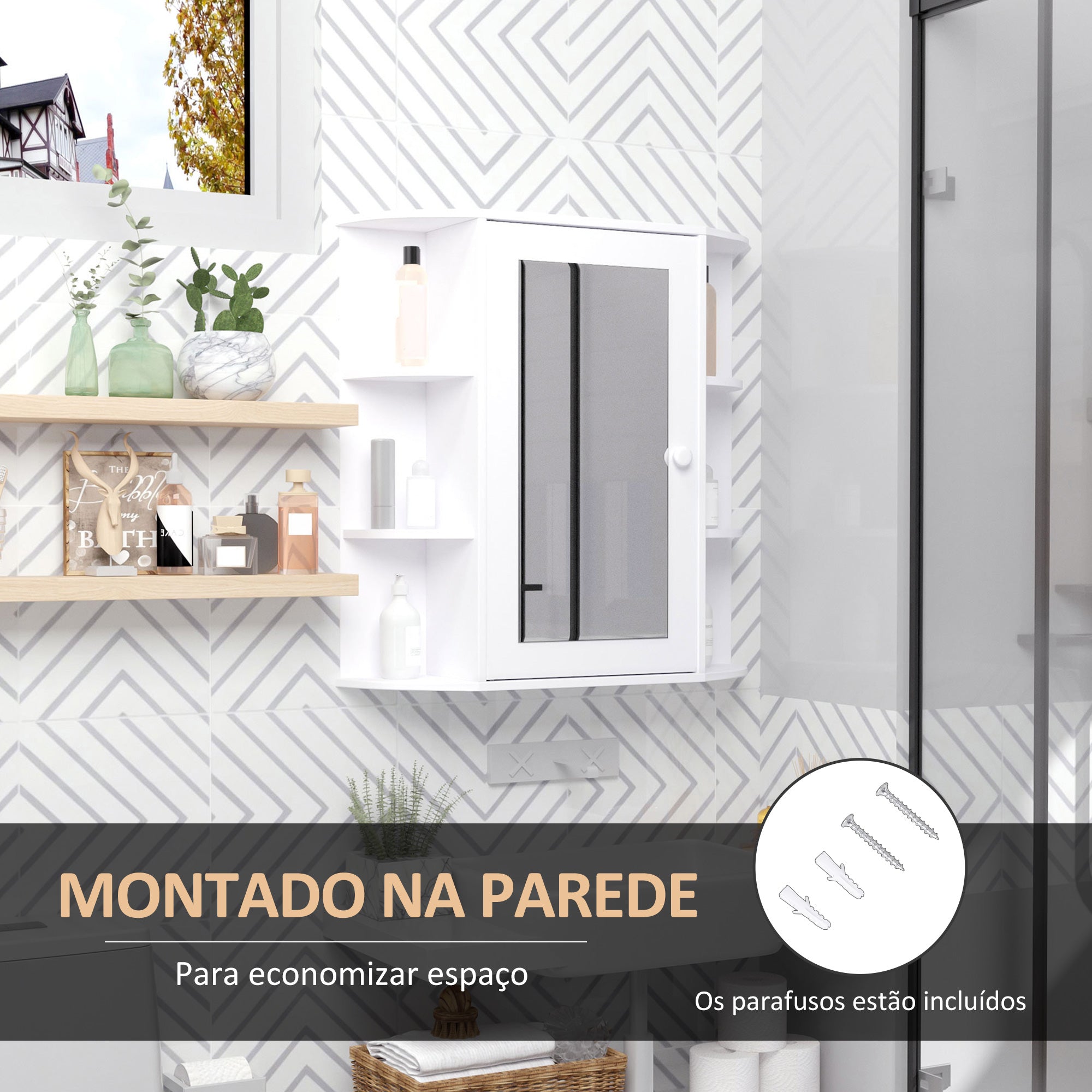 Armário de Casa de Banho com Espelho Branco 66x17x63 cm