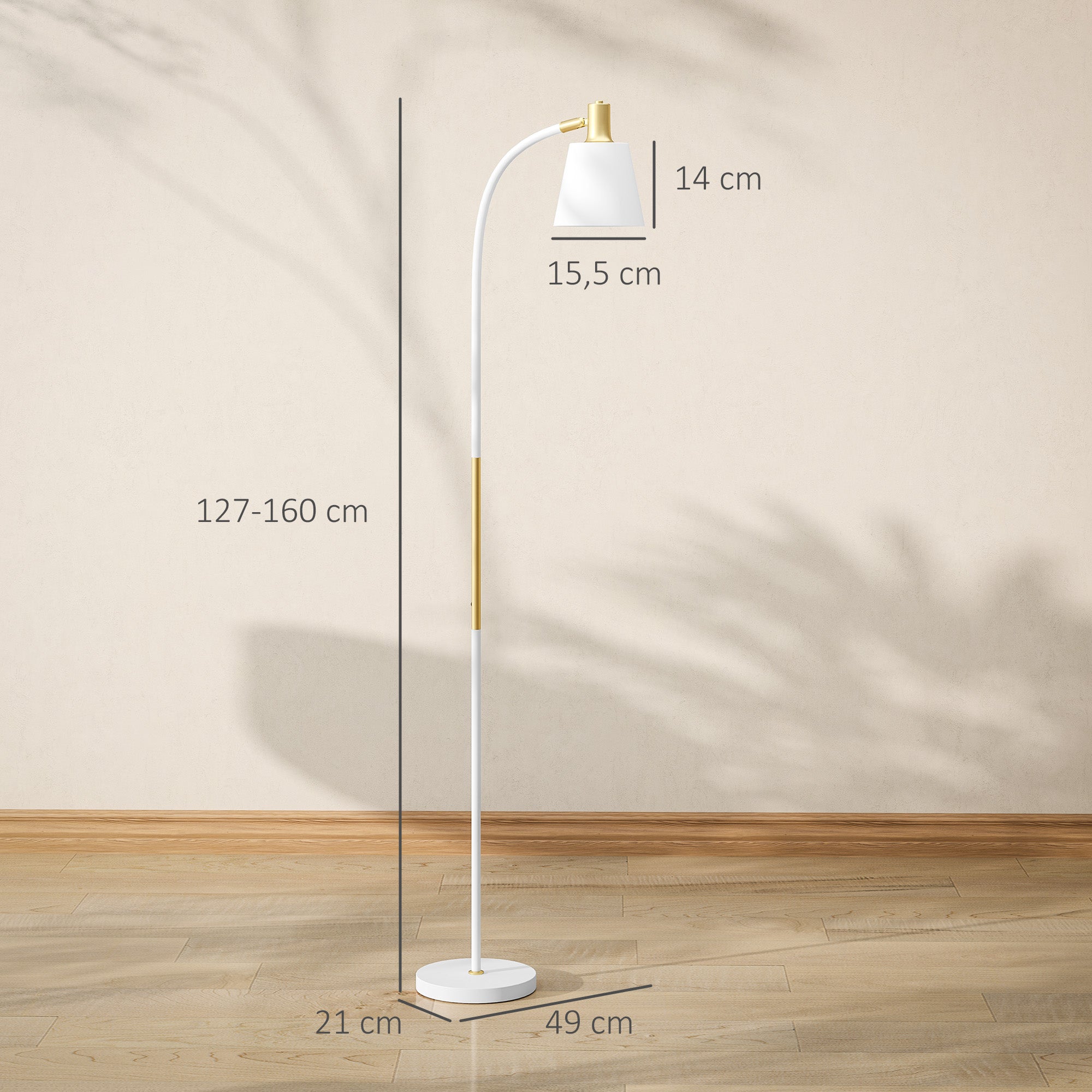 Candeeiro de Pé LED Altura Ajustável 49x21x127-160 cm Branco