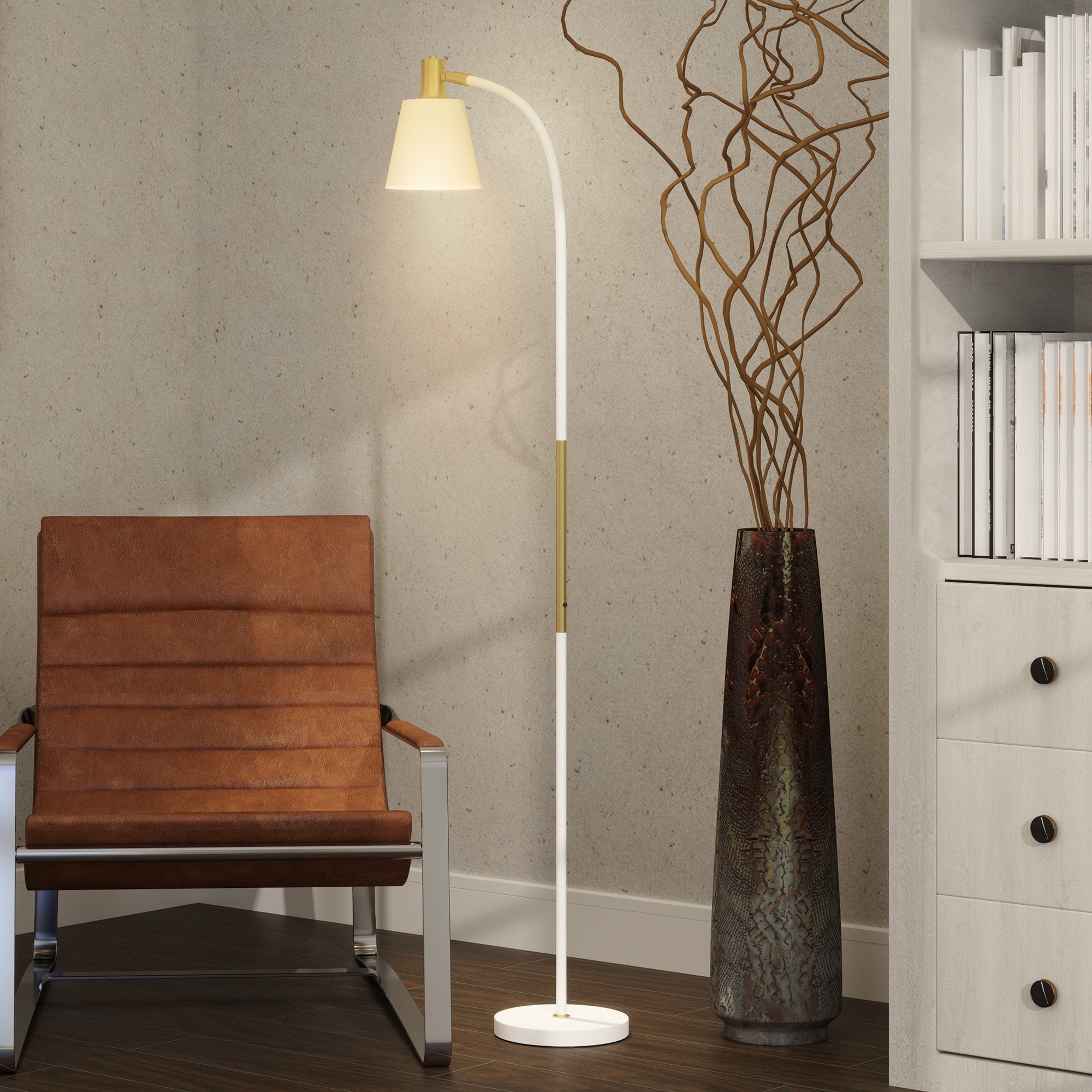 Candeeiro de Pé LED Altura Ajustável 49x21x127-160 cm Branco