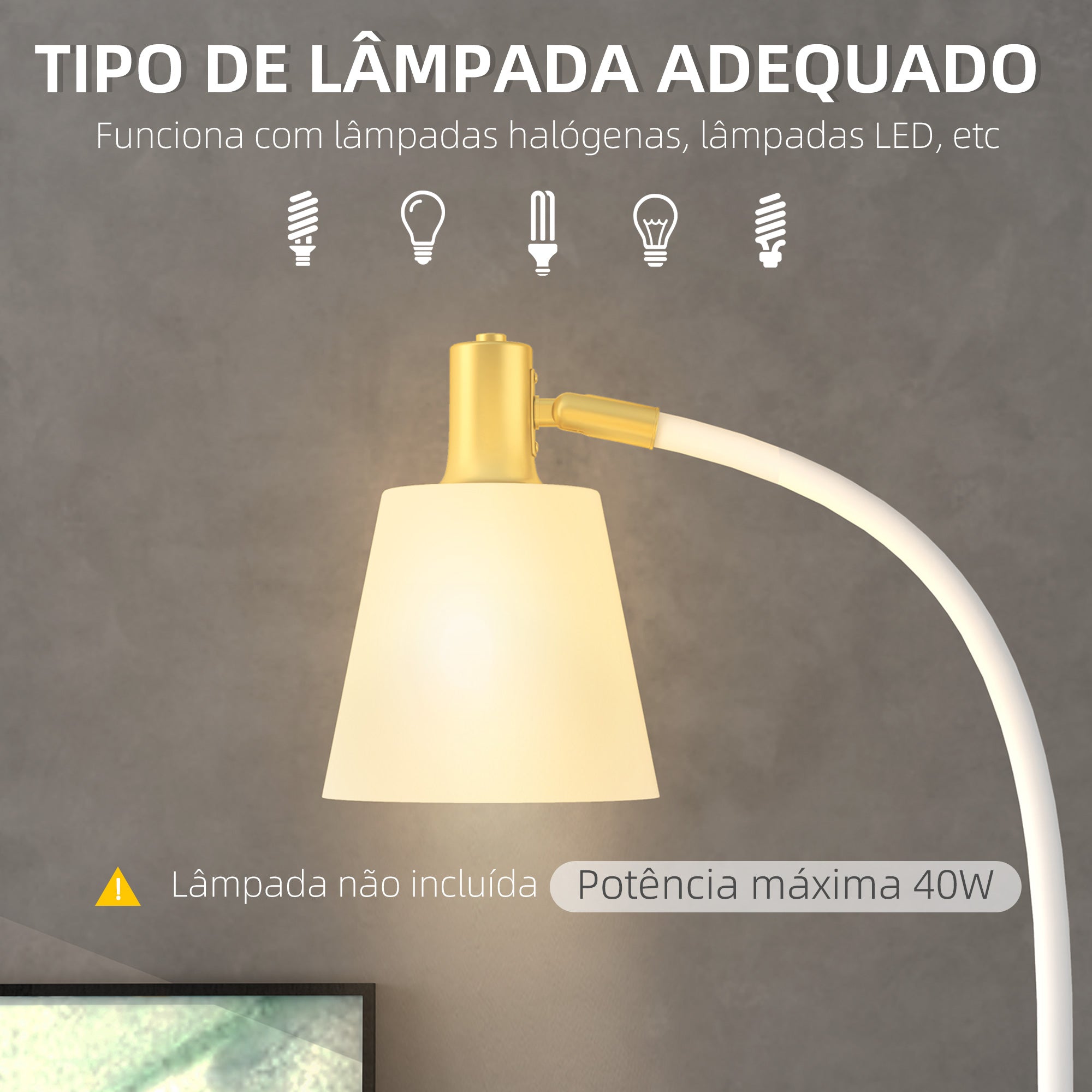 Candeeiro de Pé LED Altura Ajustável 49x21x127-160 cm Branco