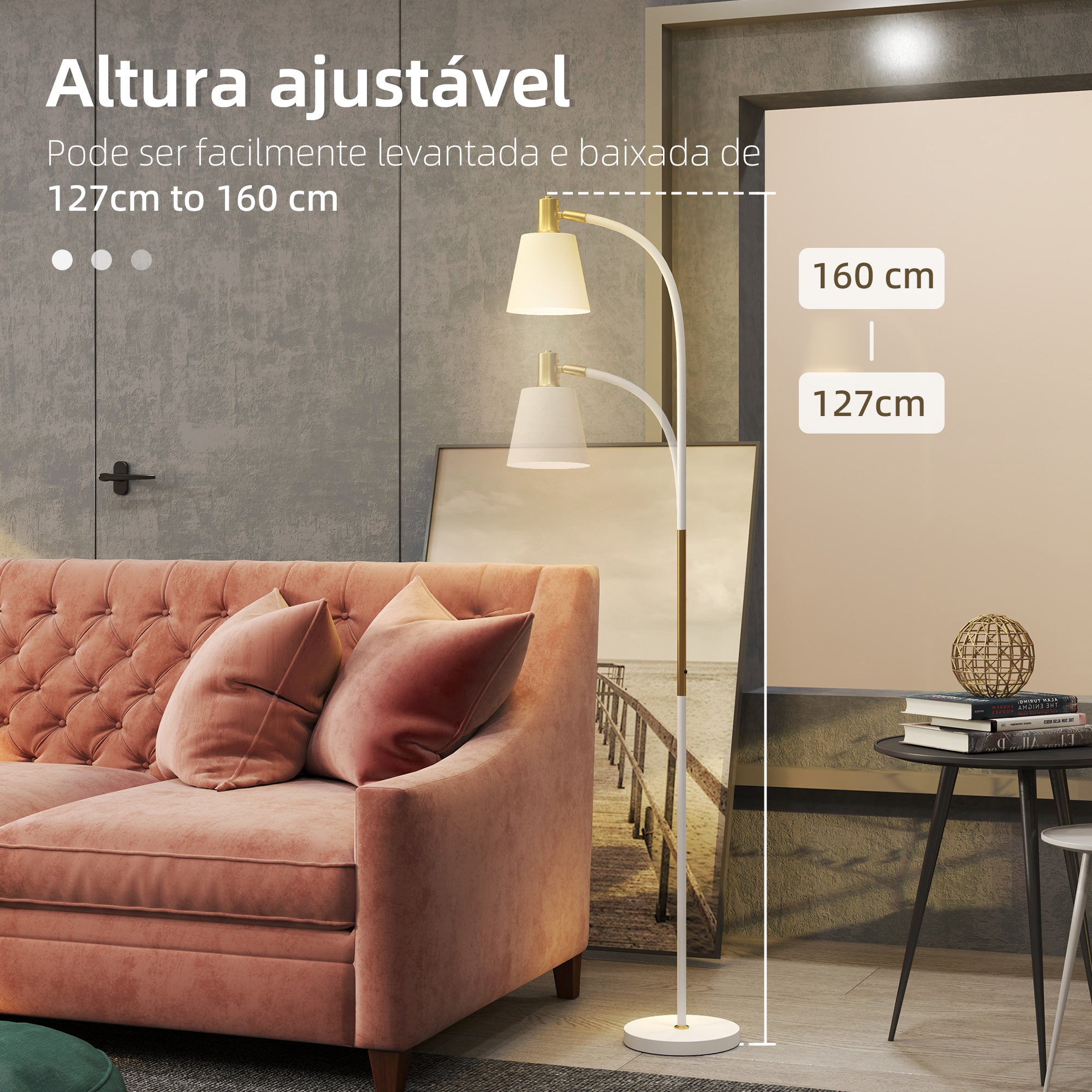 Candeeiro de Pé LED Altura Ajustável 49x21x127-160 cm Branco
