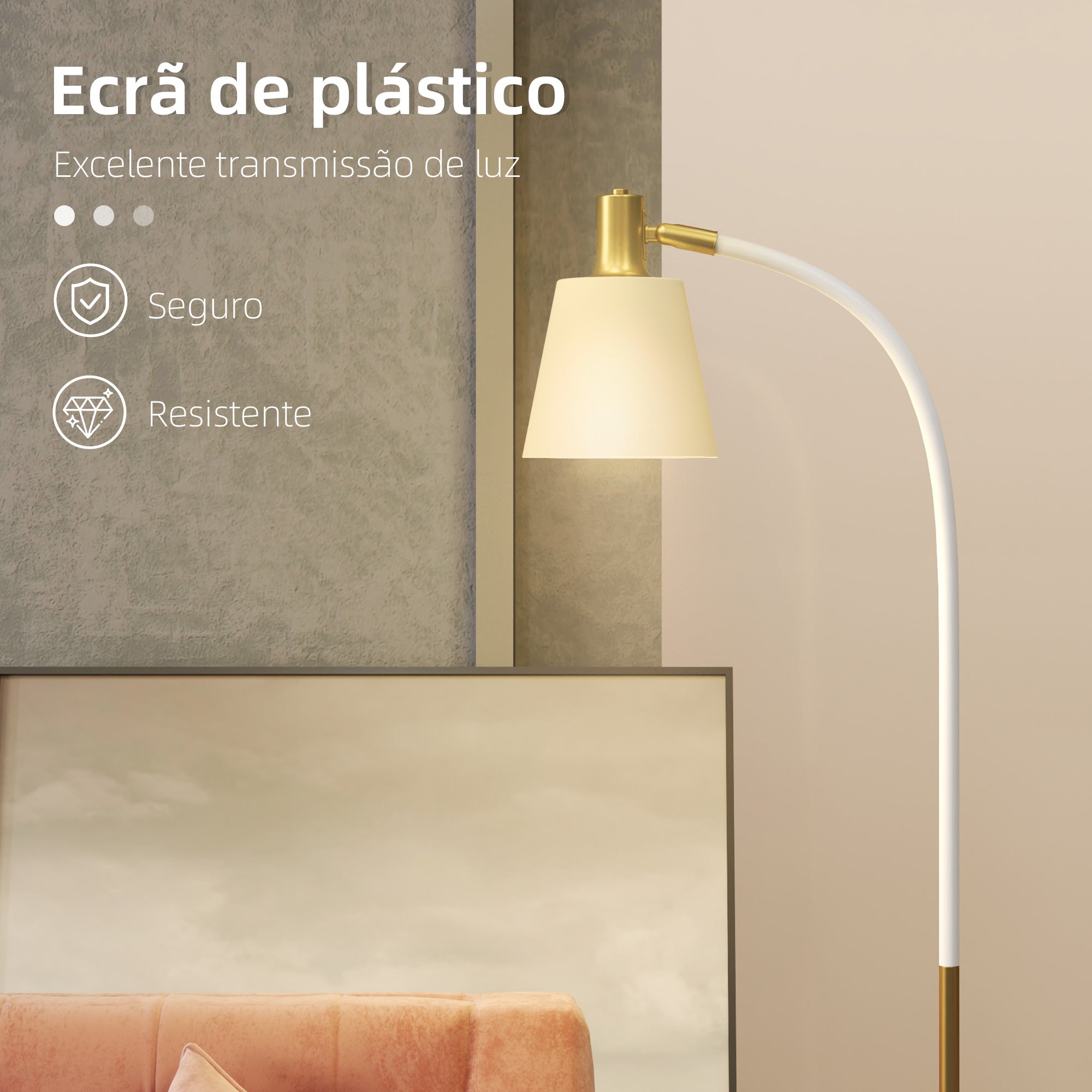 Candeeiro de Pé LED Altura Ajustável 49x21x127-160 cm Branco