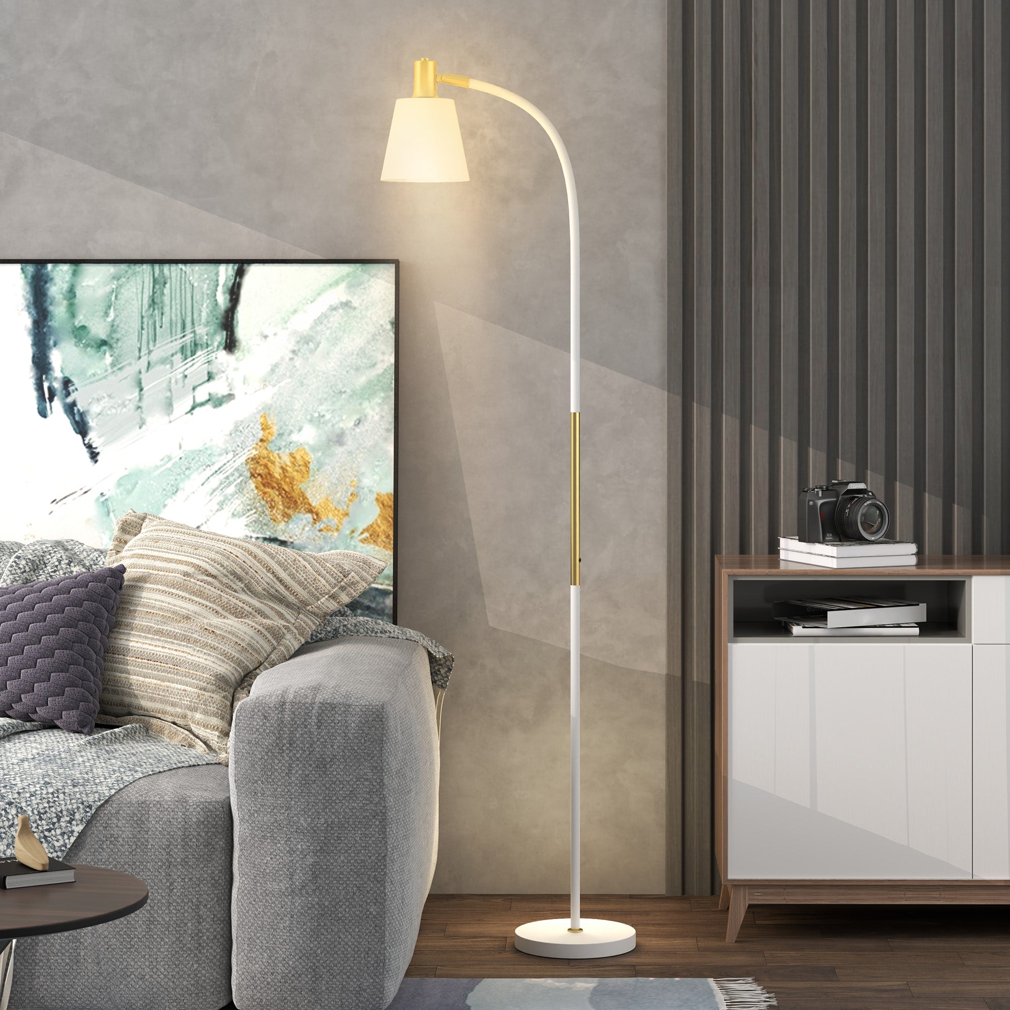 Candeeiro de Pé LED Altura Ajustável 49x21x127-160 cm Branco