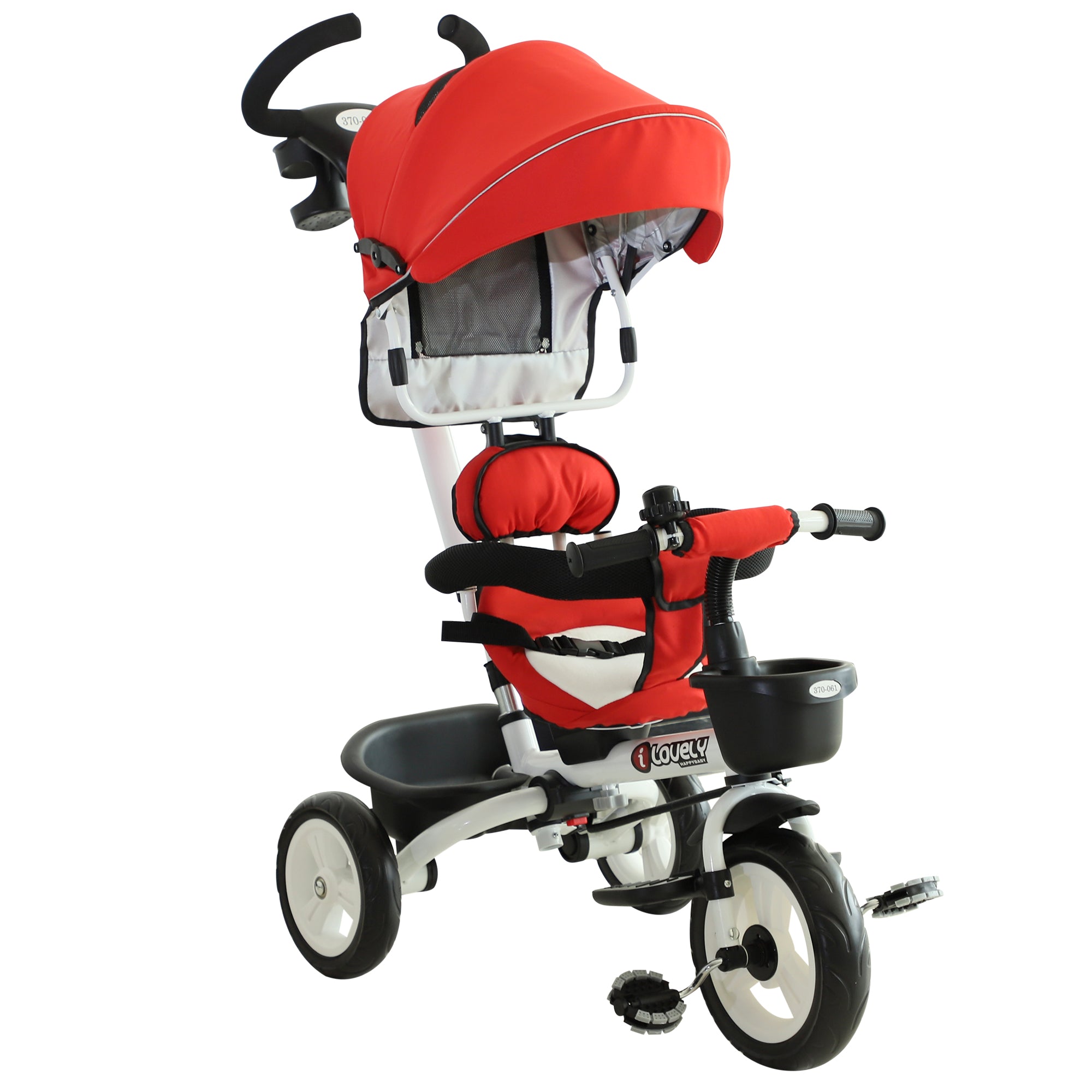 Triciclo 4 em 1 Vermelho 118x53x105 cm para Crianças +18 Meses
