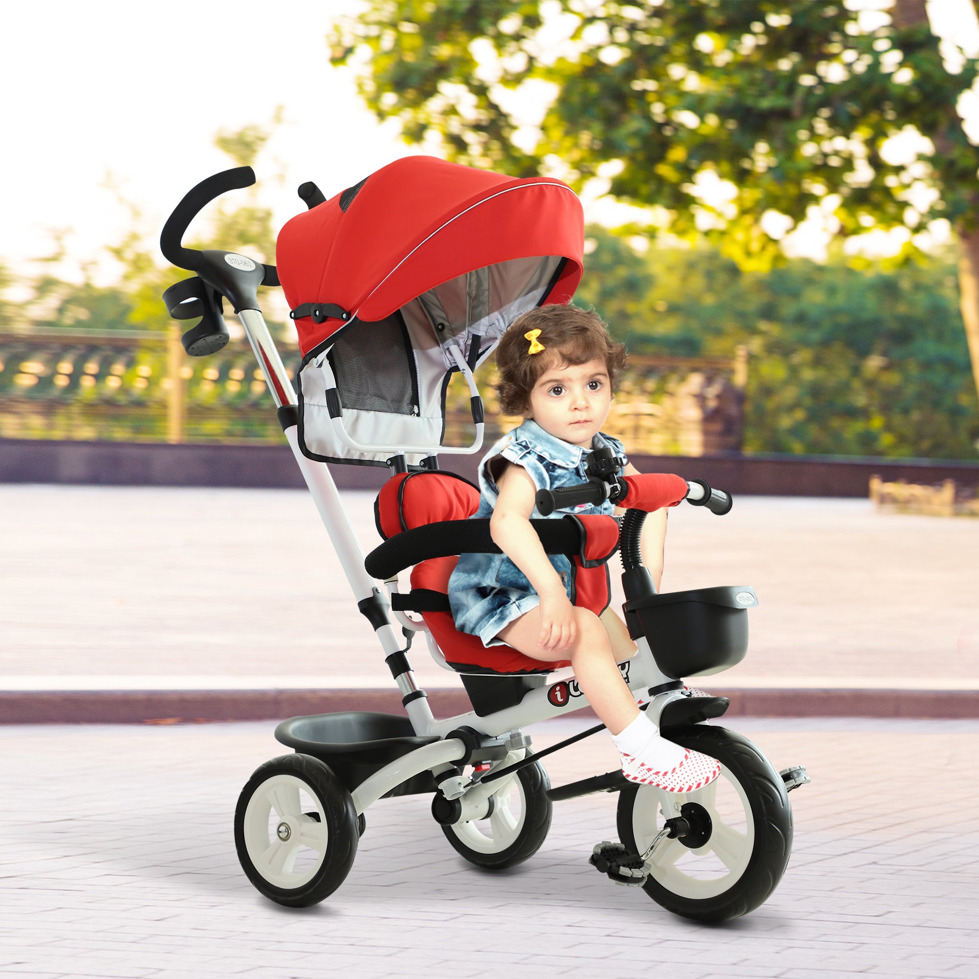 Triciclo 4 em 1 Vermelho 118x53x105 cm para Crianças +18 Meses