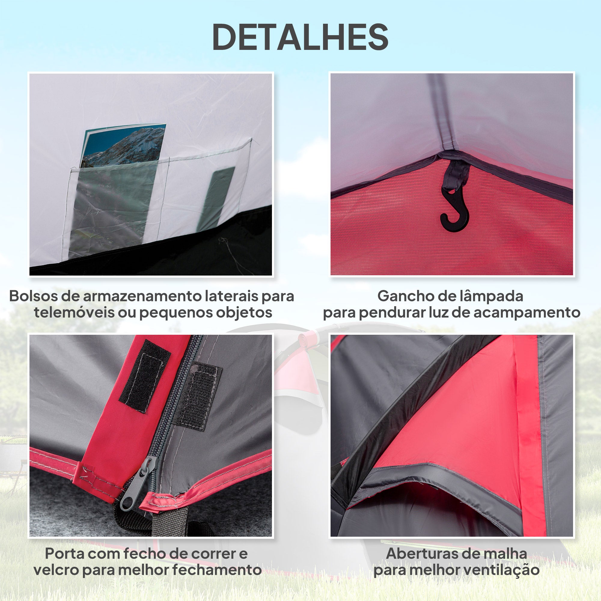 Tenda de Campismo – 426x206x154 cm – Cinza Escuro – Poliéster