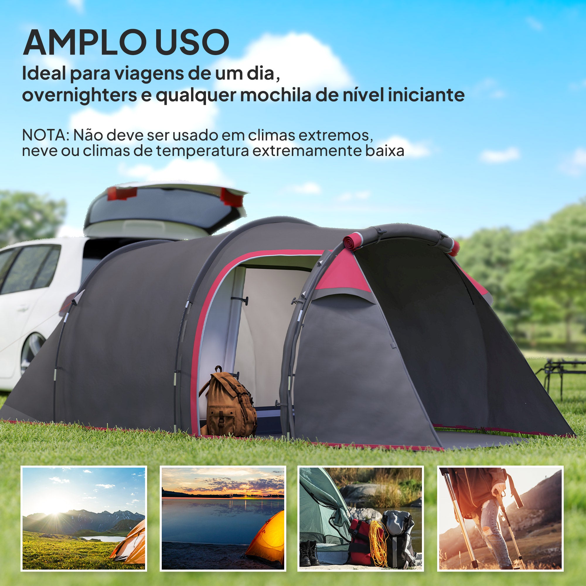 Tenda de Campismo – 426x206x154 cm – Cinza Escuro – Poliéster