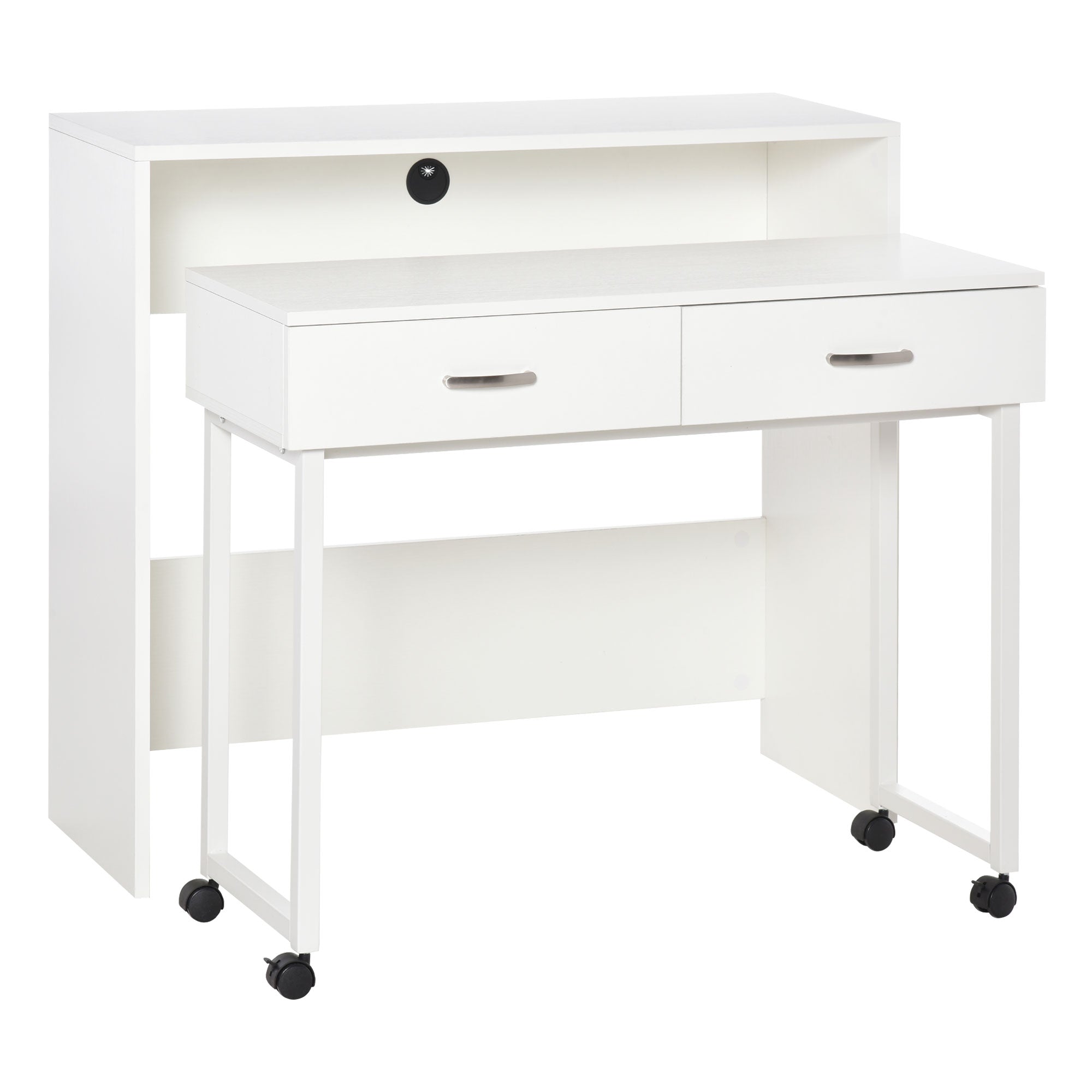 Conjunto de 2 Mesas Escrivaninha com Rodas 100x36x88 cm - Branco