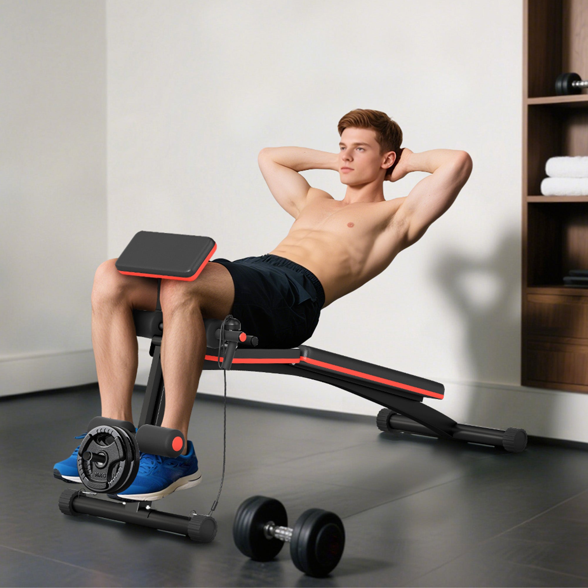 Banco de Pesos Dobrável e Inclinável 54x160x106cm - Preto e Vermelho