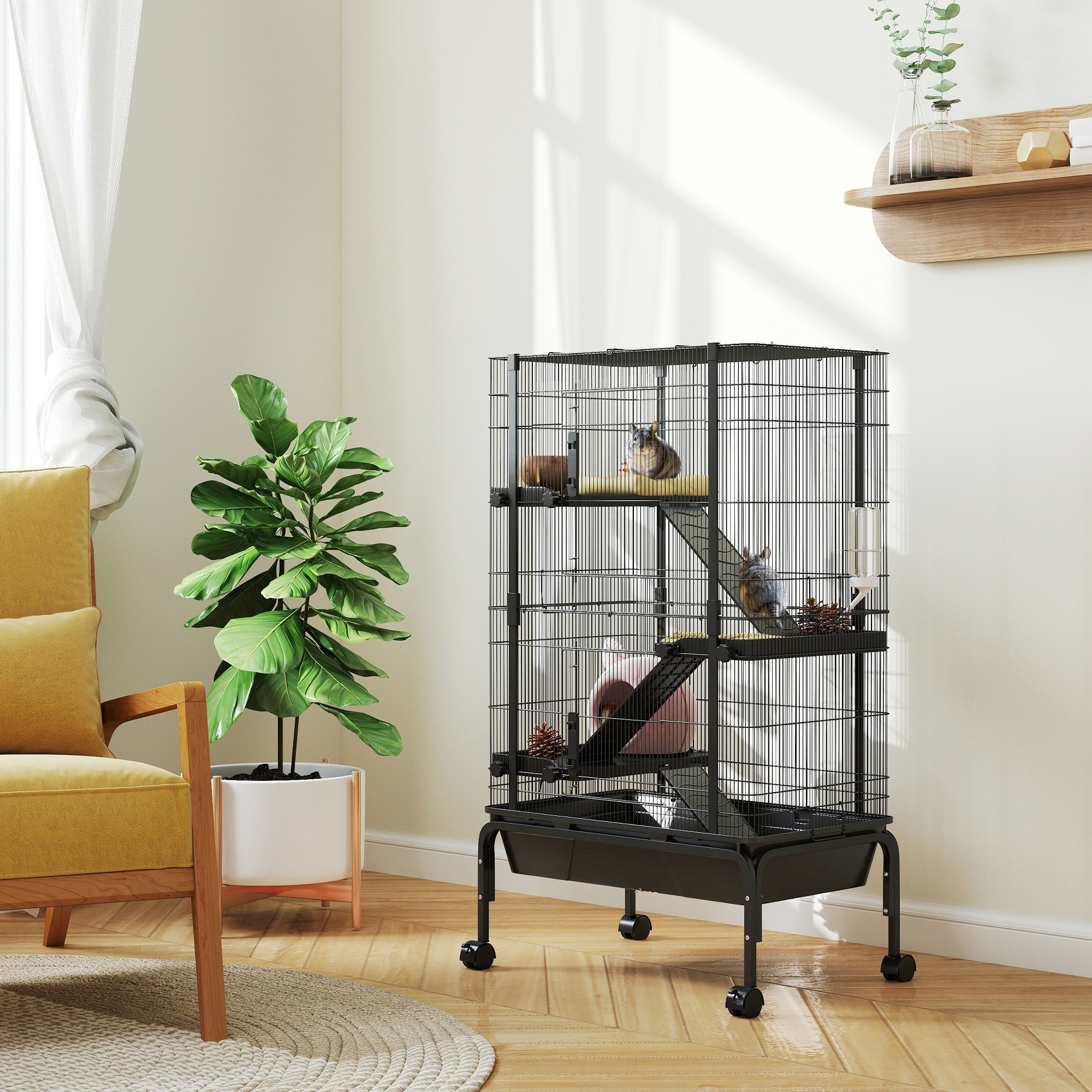 Gaiola para Animais Pequenos de 4 Níveis 69x44x120 cm Preto