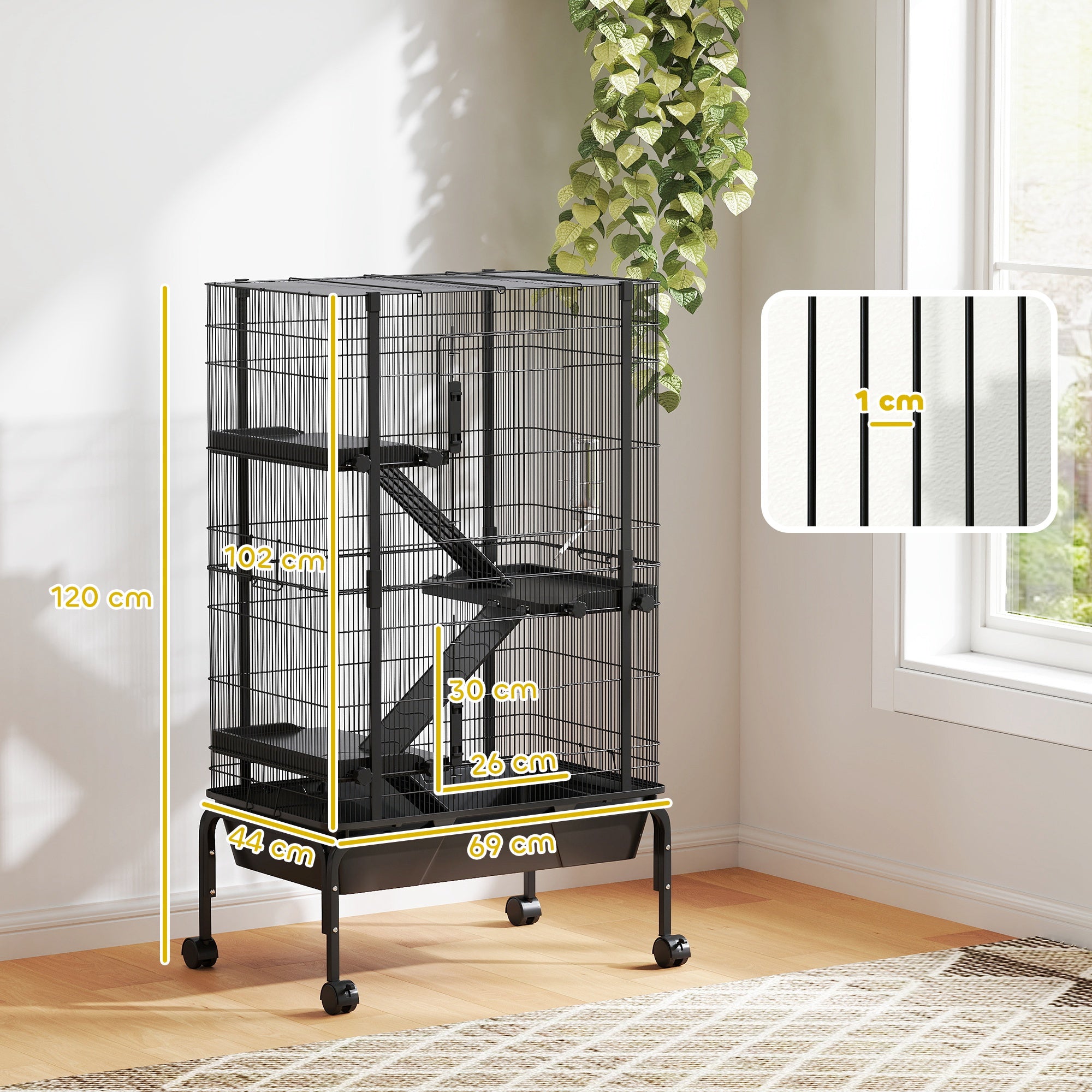 Gaiola para Animais Pequenos de 4 Níveis 69x44x120 cm Preto