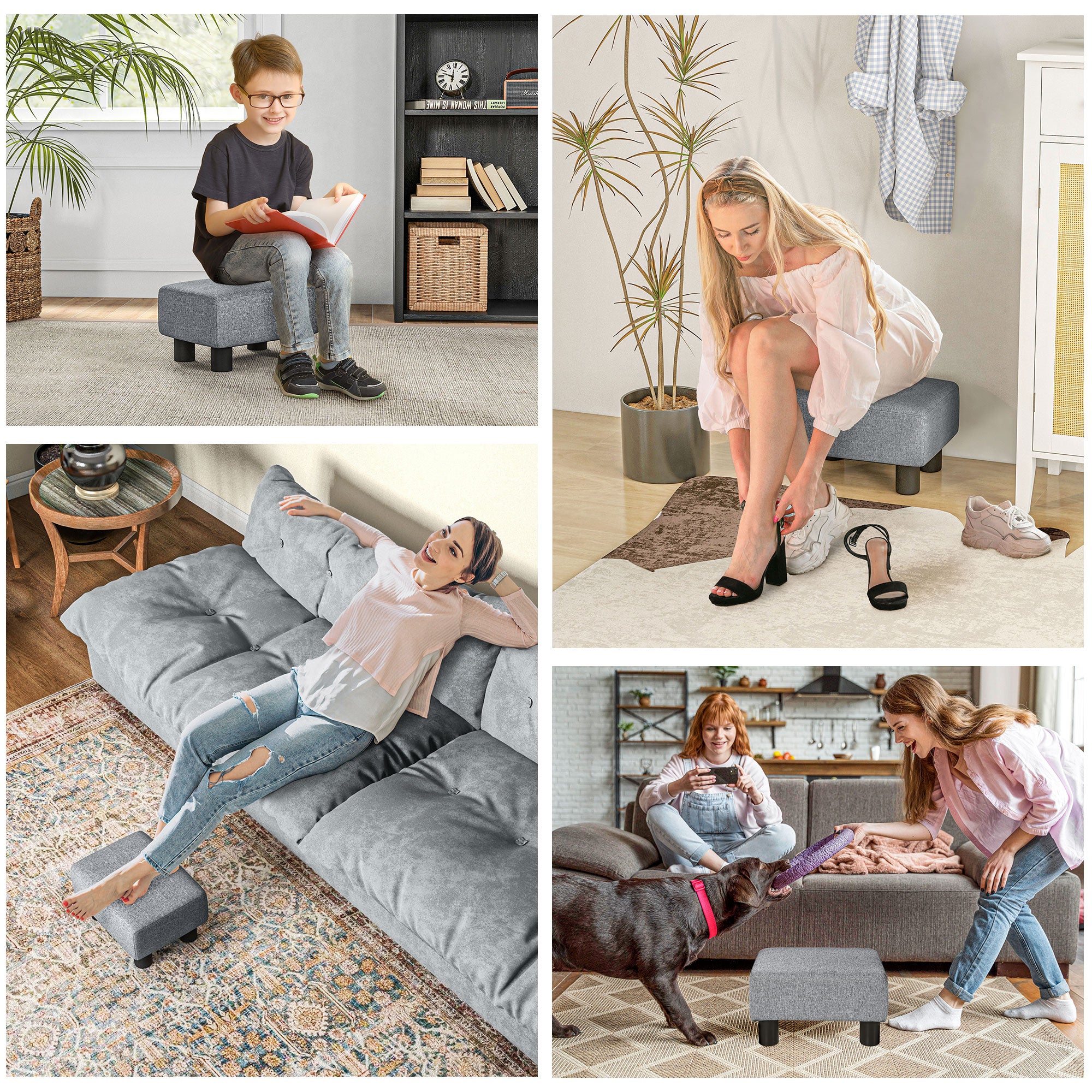 Banco de Sala de Estar em Linho Cinzento 40x30x24 cm