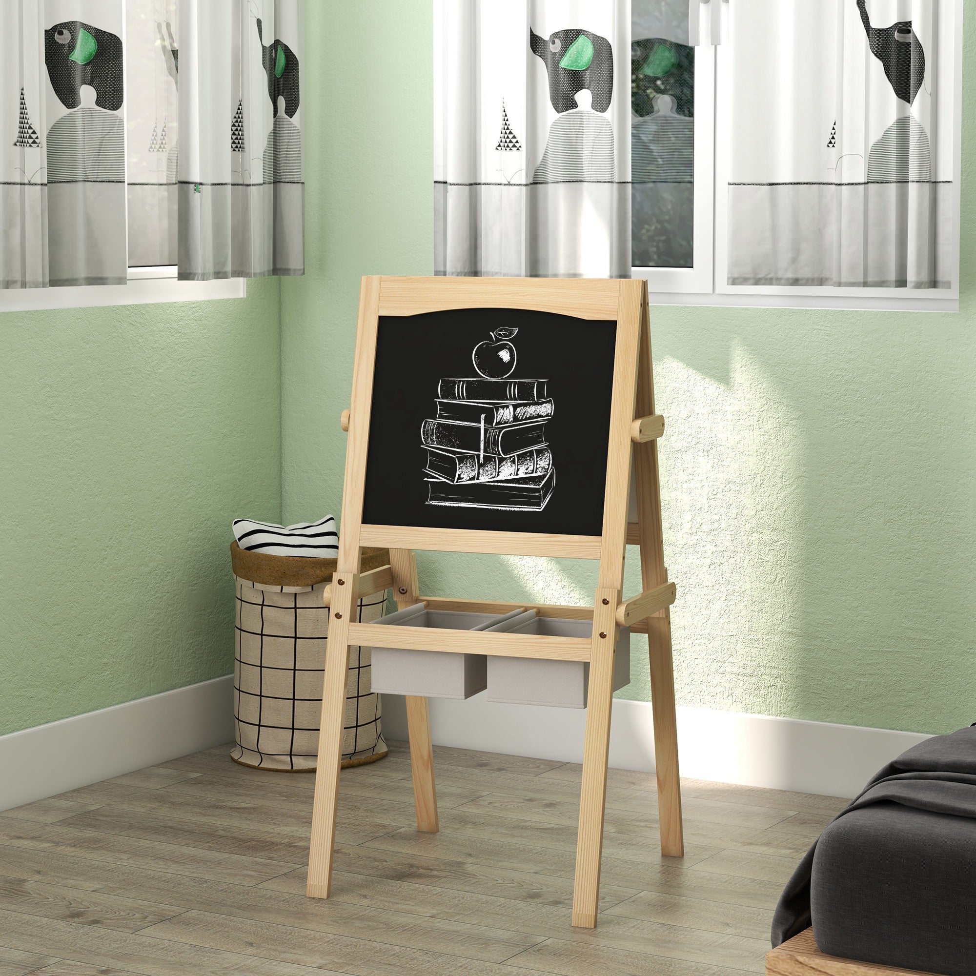 Cavalete para Crianças 3 em 1 - 58x50,5x109 cm - Cor de Madeira Natural