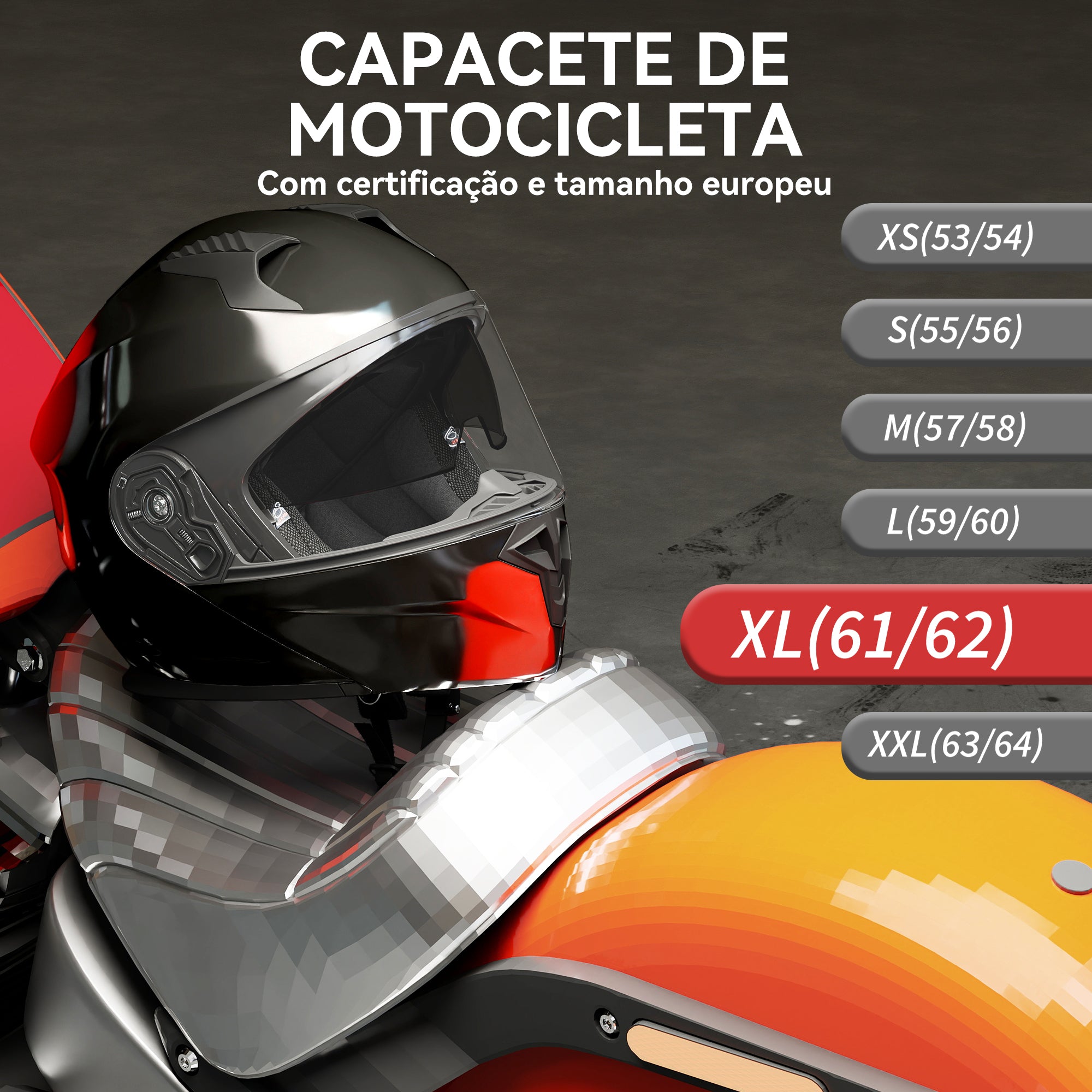 Capacete de Moto Integral Tamanho XL Preto - 36,5x27,5x28,5cm