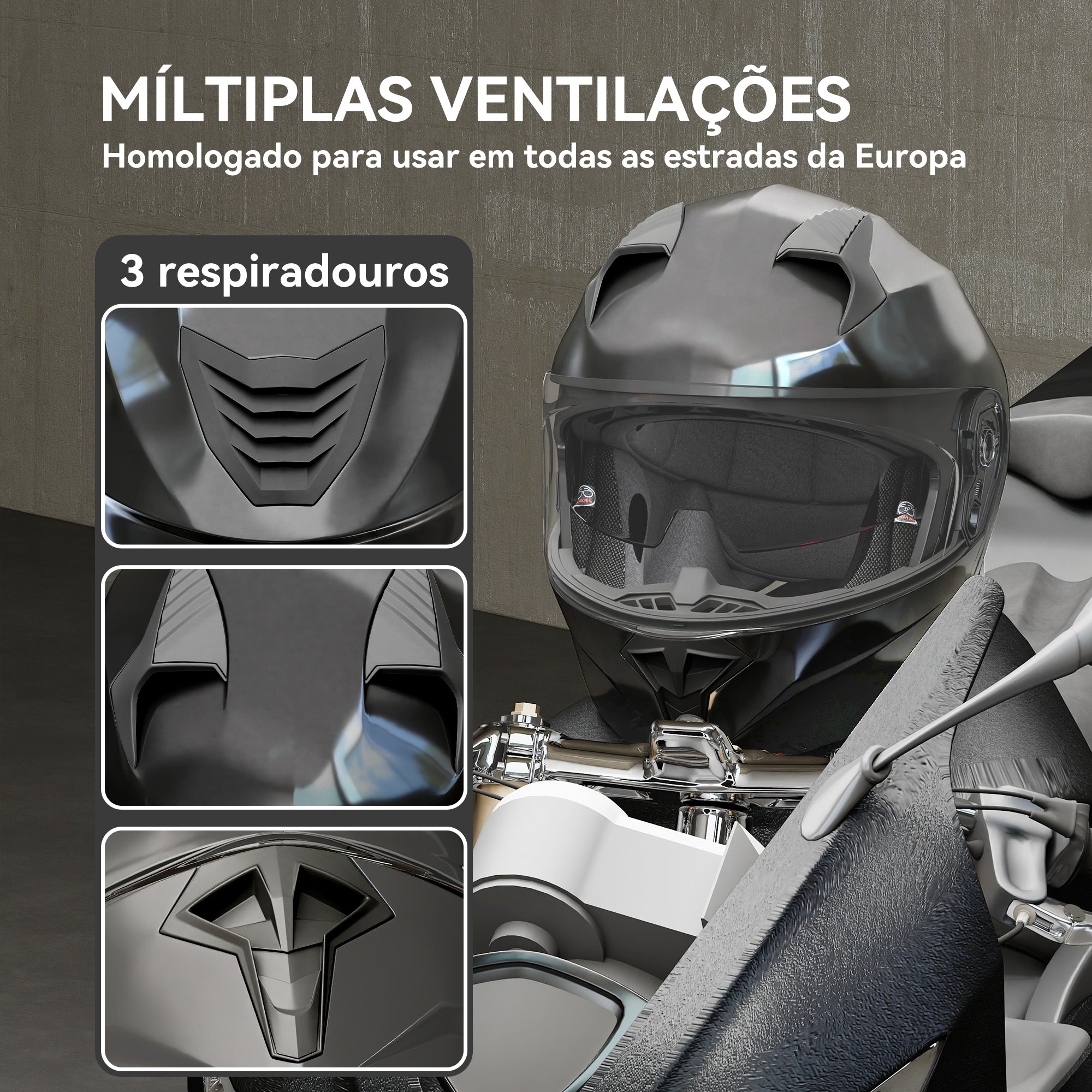 Capacete de Moto Integral Tamanho XL Preto - 36,5x27,5x28,5cm