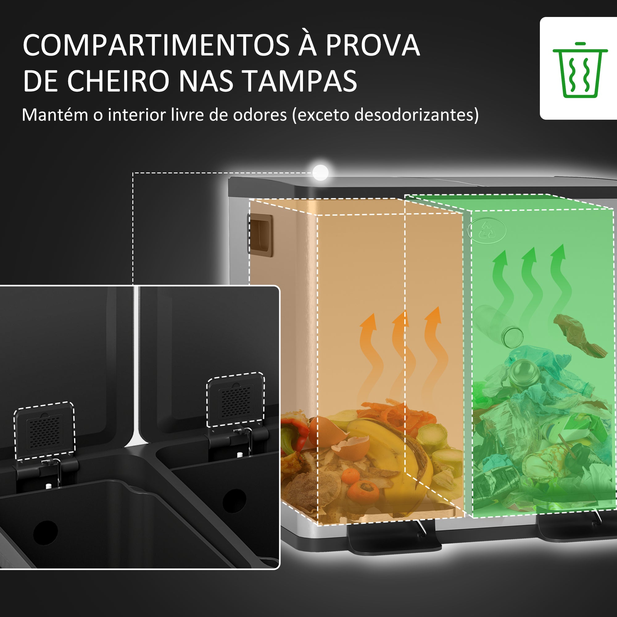 Balde de Lixo de Cozinha 2x15L – Prata – Aço Inoxidável