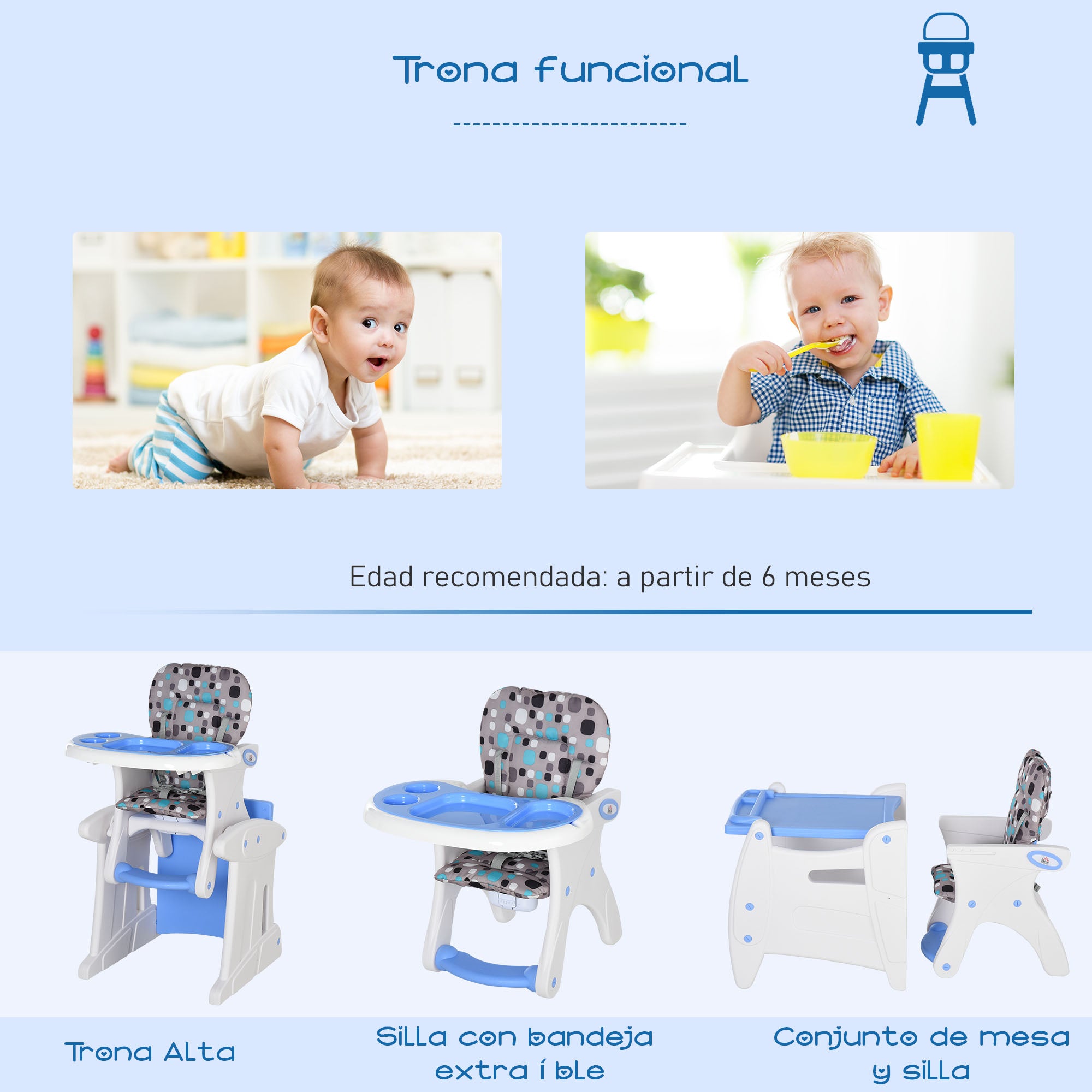 Cadeira 3 em 1 Azul 57x59x105cm