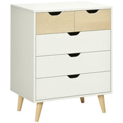 Cómoda Moderna com 5 Gavetas em Madeira e Branco 60x40x77,5cm