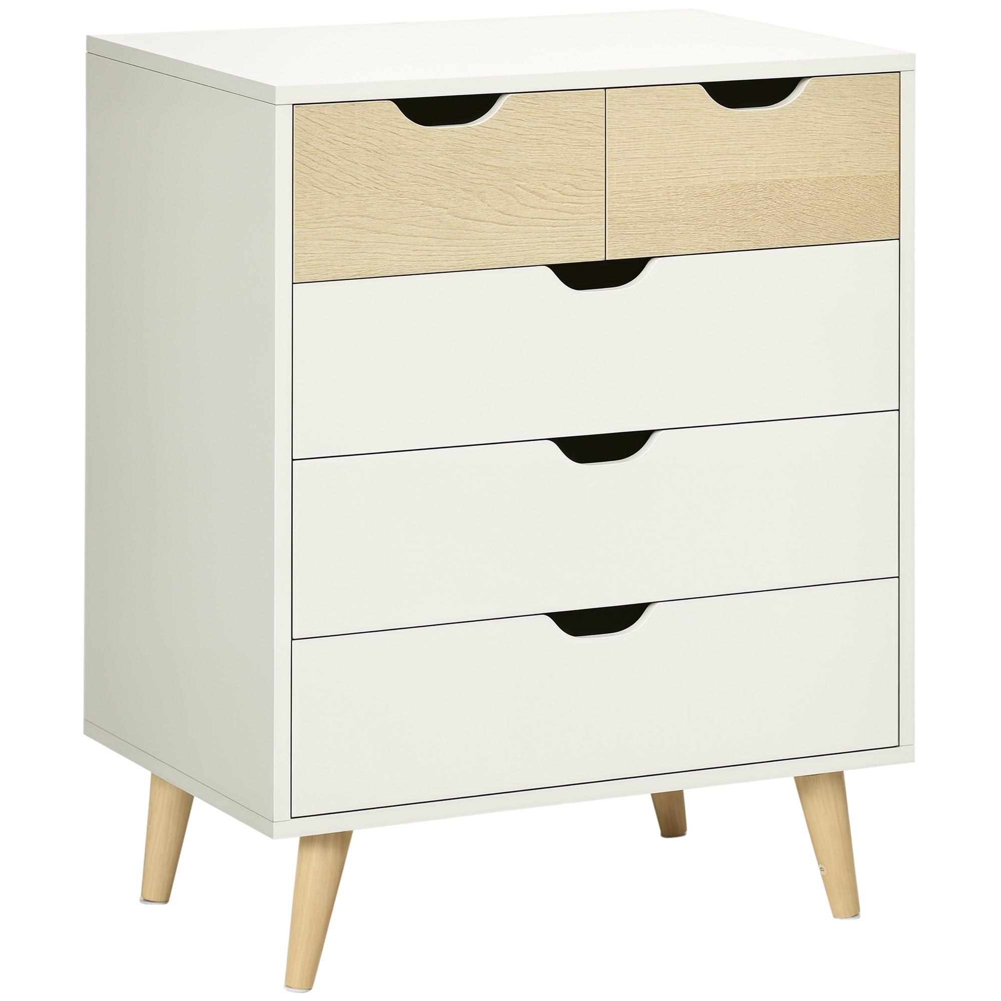 Cómoda Moderna com 5 Gavetas em Madeira e Branco 60x40x77,5cm