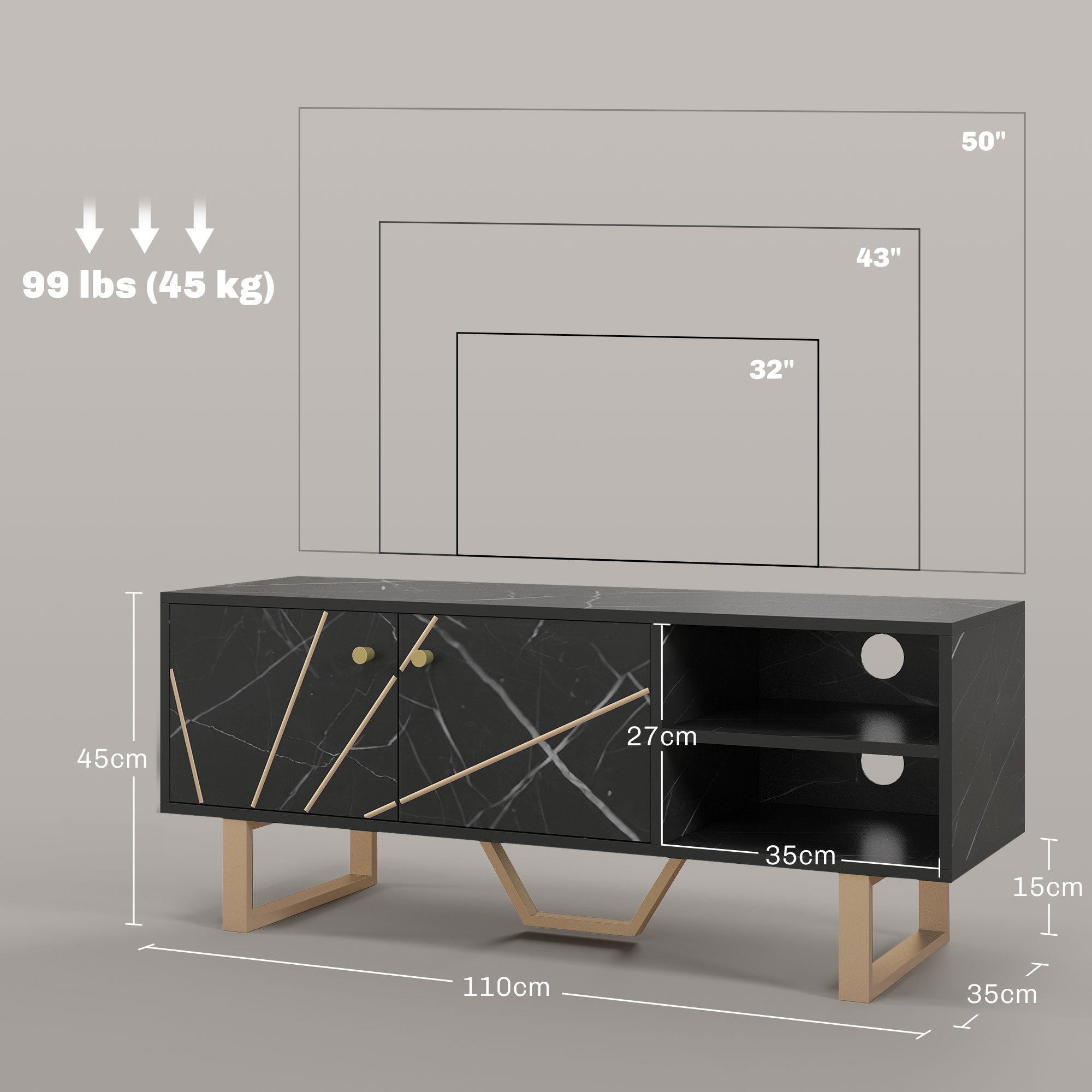 Móvel de TV para Televisor 110x35x45 cm Preto