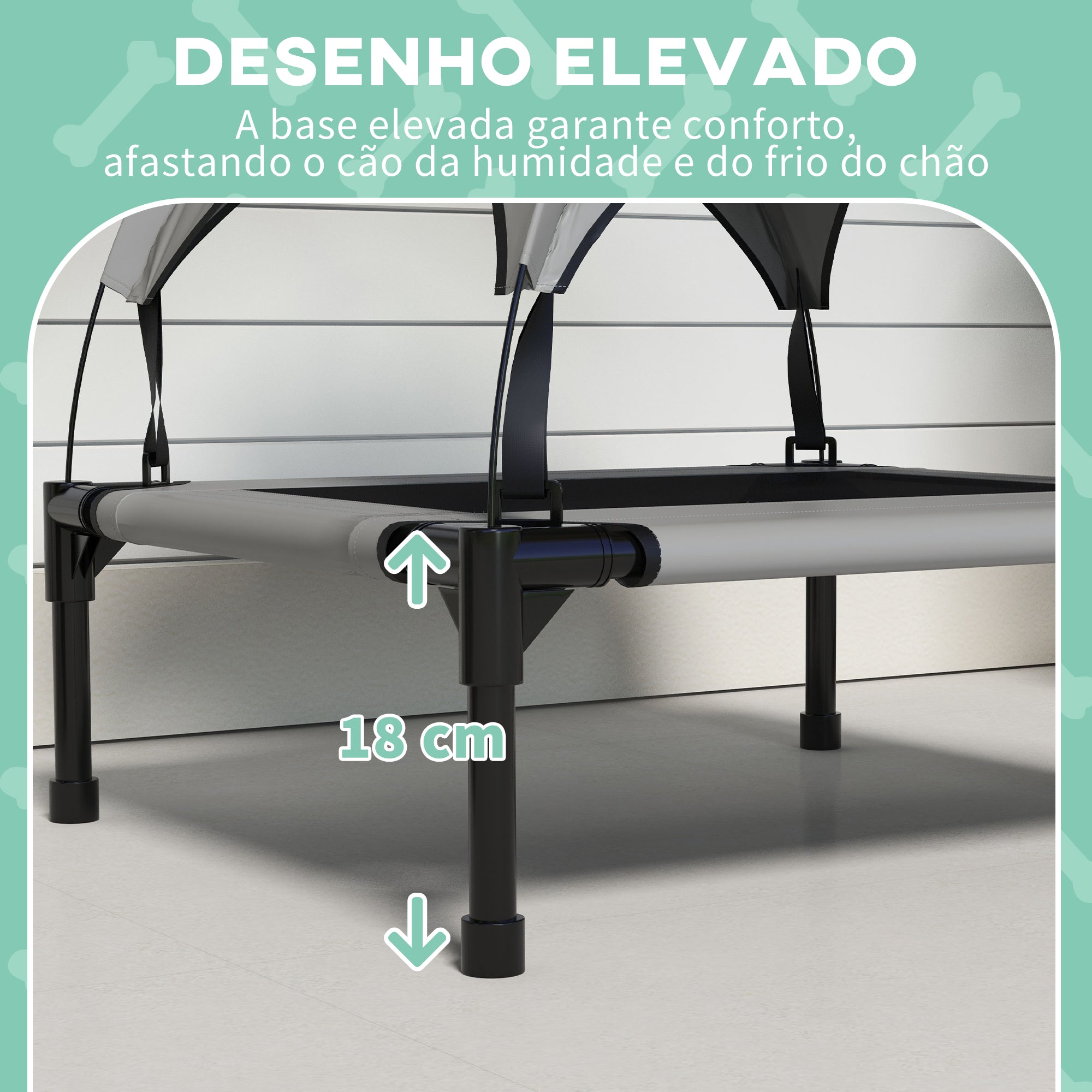 Cama Elevada para Cães Médios 76x61x69,5 cm - Cinza Claro